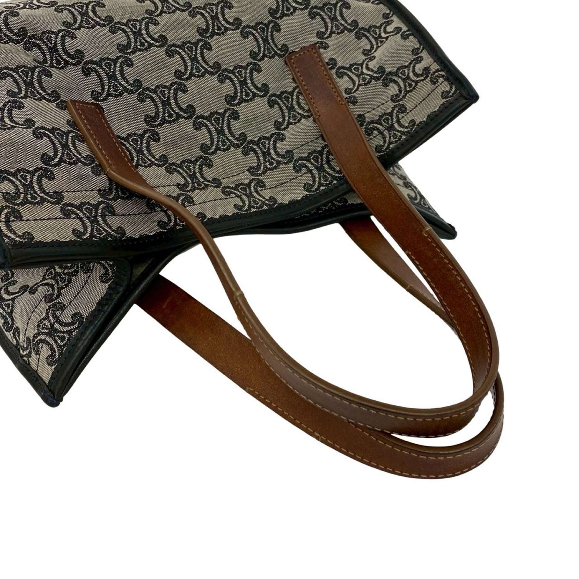 Celine Black Brown Gray Canvas Leather Handbag Tote Bag (Pre-Owned)