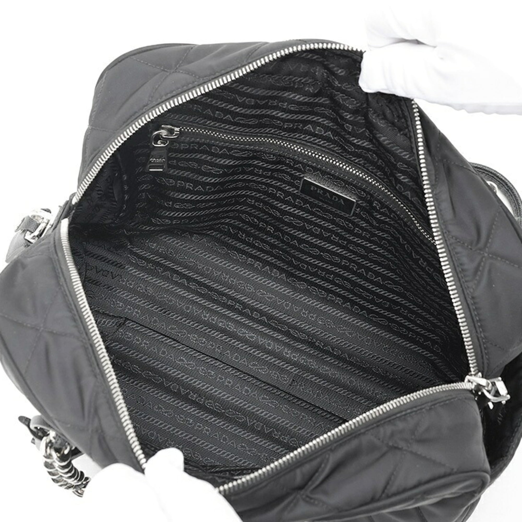 Prada Black Nero Fabric Boston Bag Shoulder Bag (Pre-Owned)