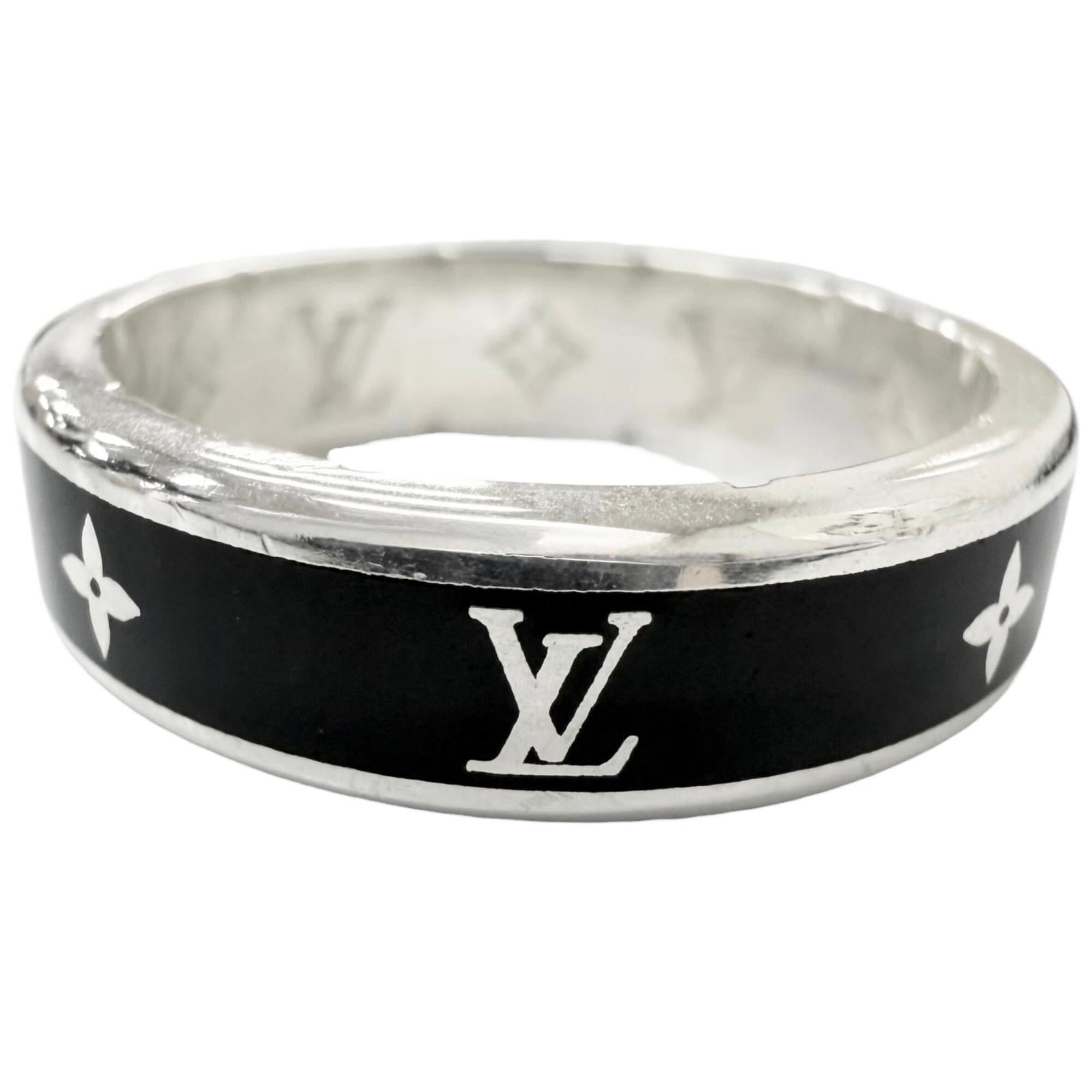 Louis Vuitton Silver Black Silver 925 Band Ring (Pre-Owned)