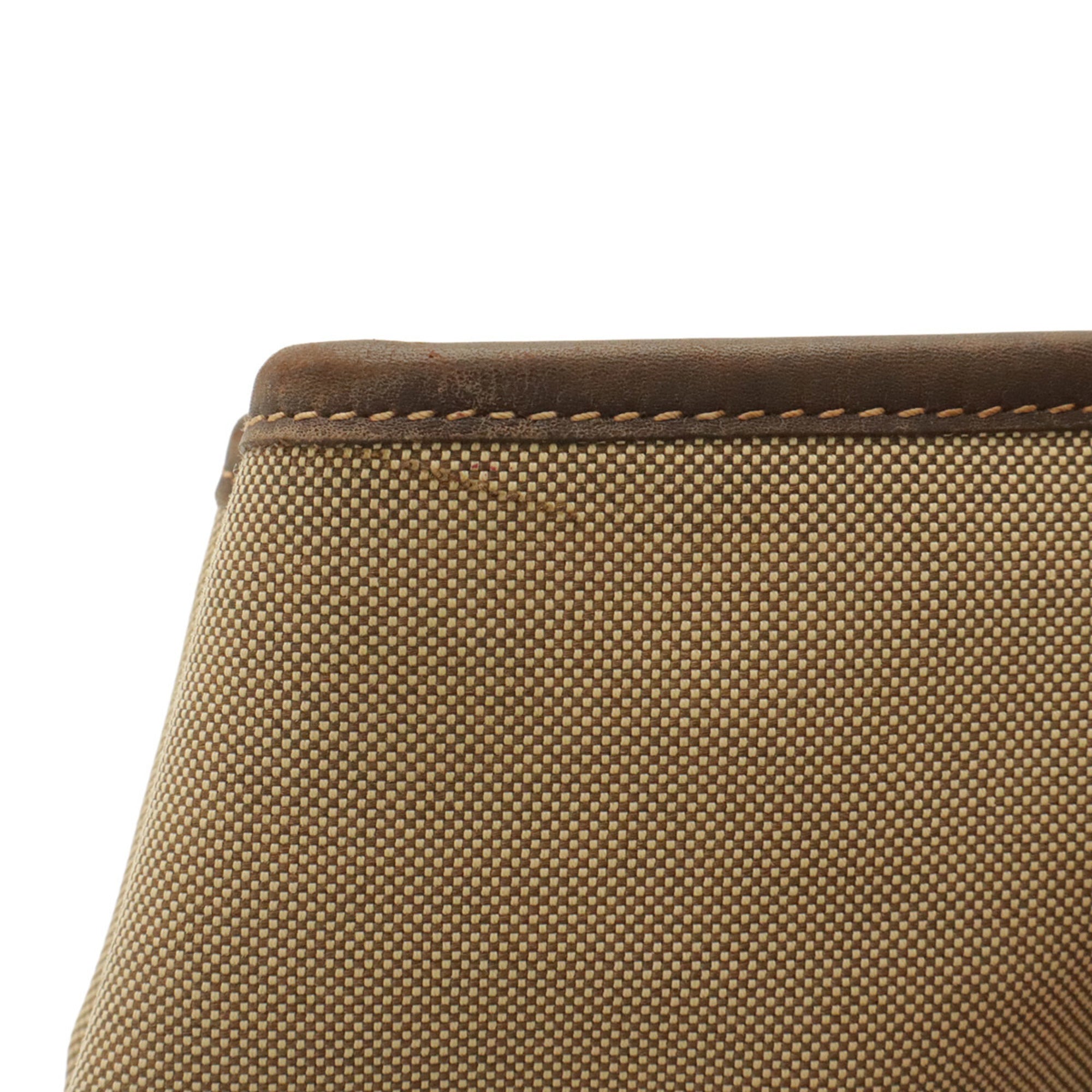 Prada Beige Dark Brown Khaki Canvas Leather Shoulder Bag Tote Bag (Pre-Owned)