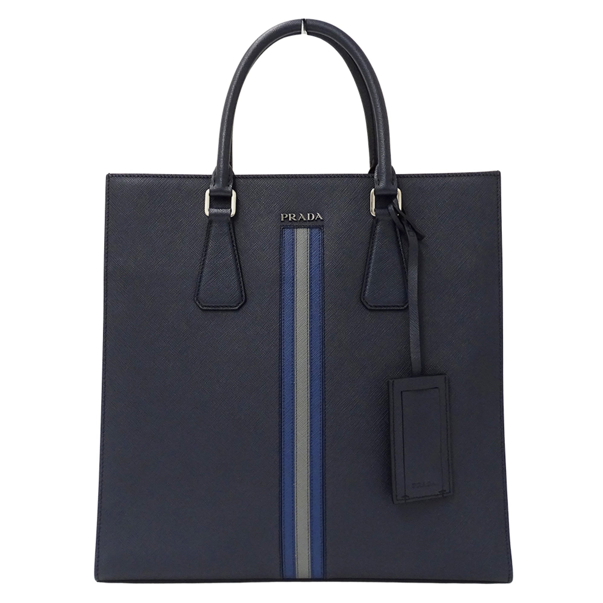 Prada Navy Leather Handbag Tote Bag (Pre-Owned)