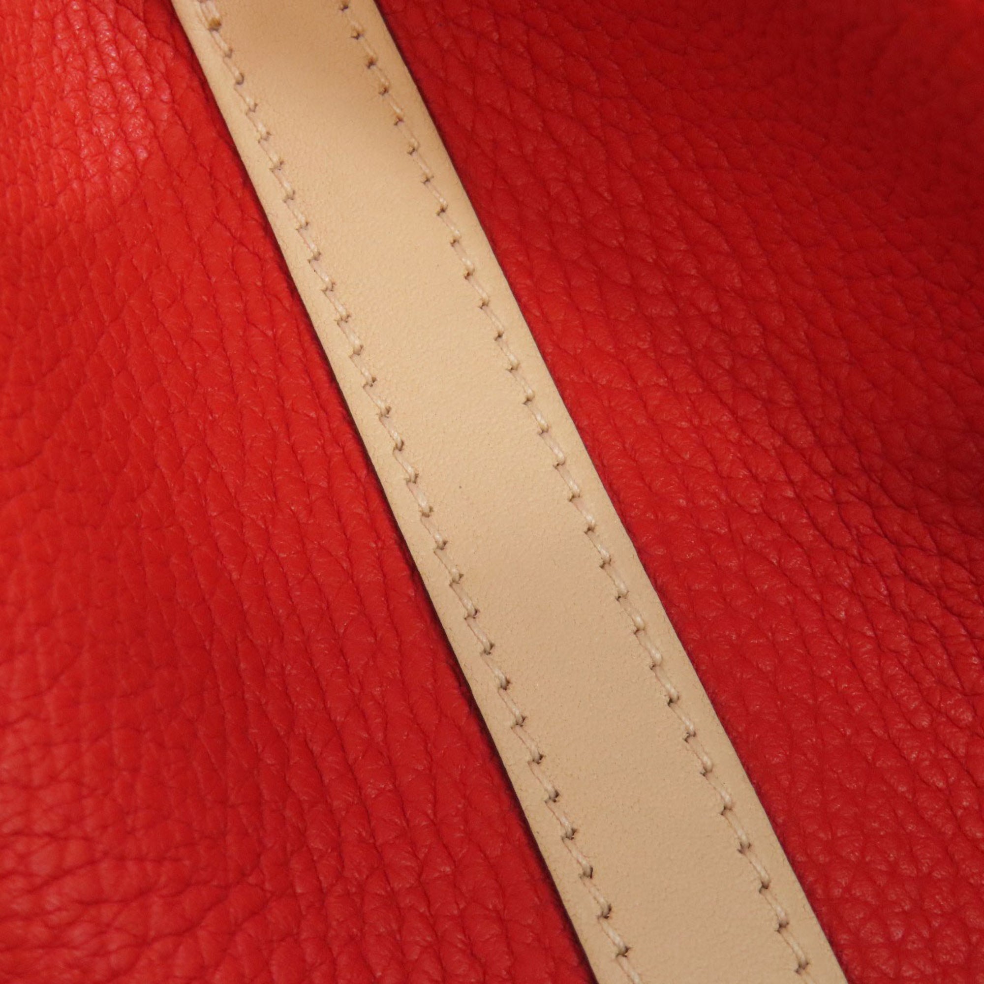 Hermes Beige Red Color Taurillon Clemence Leather Swift Leather Handbag (Pre-Owned)