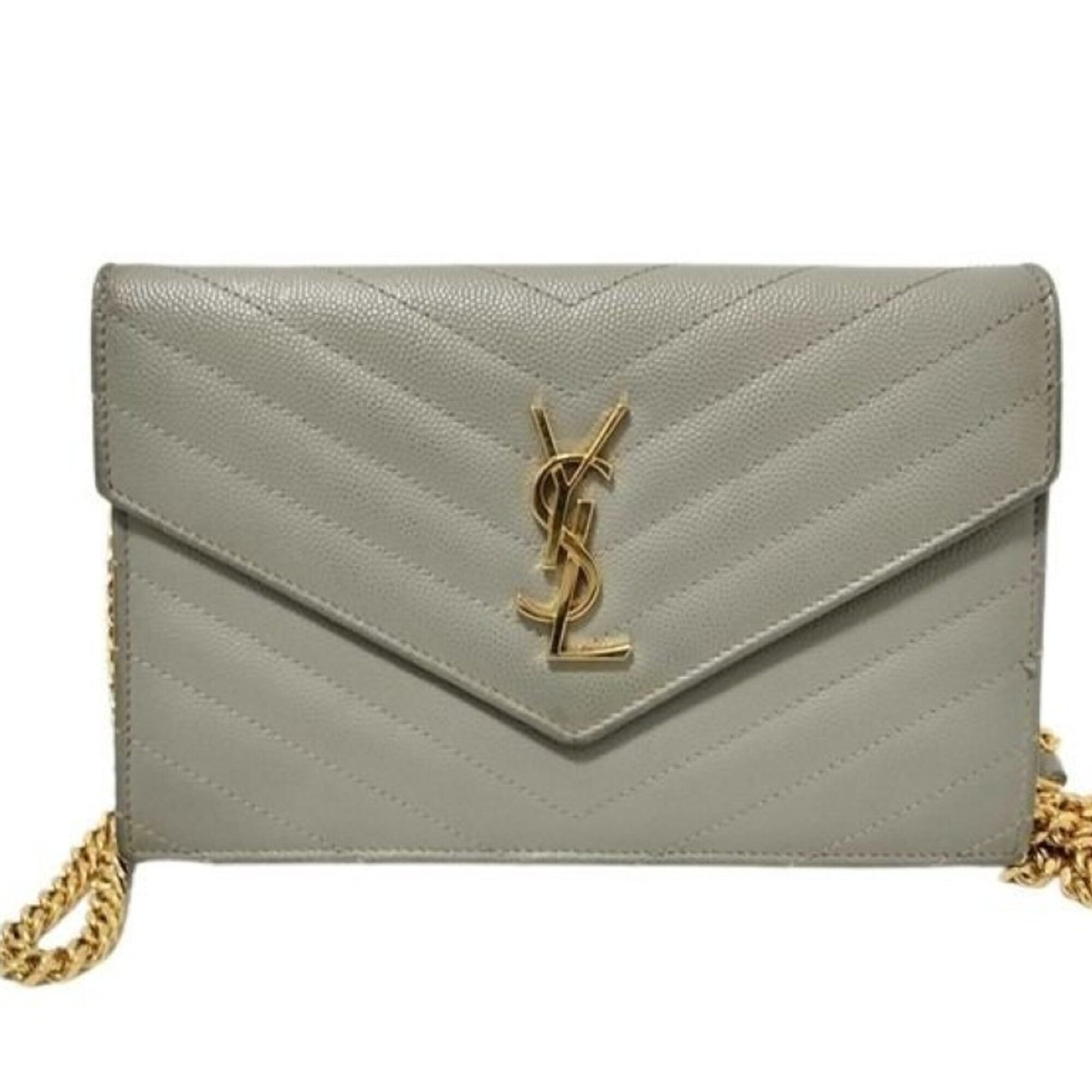 Yves Saint Laurent Gray Leather Chain/Shoulder Wallet (Pre-Owned)