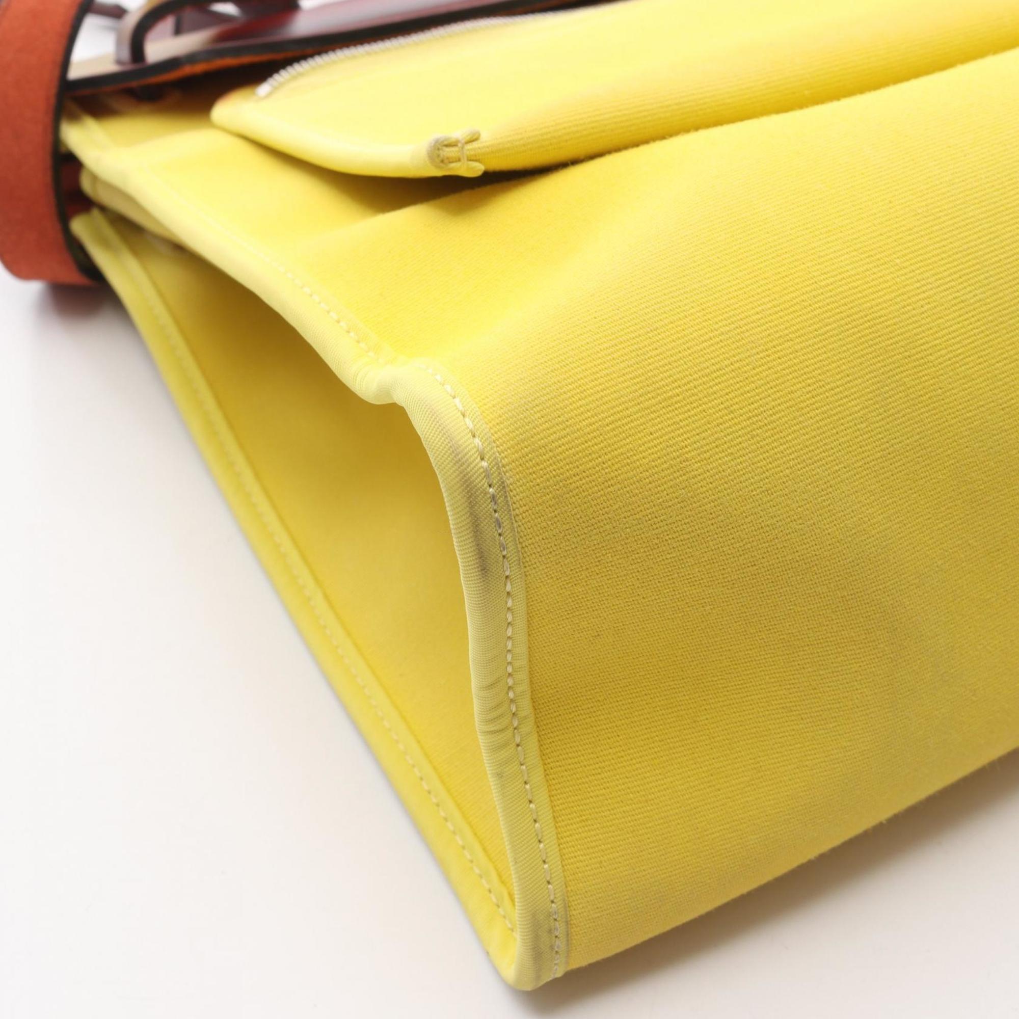 Hermes Bordeaux Lime Yellow Toile Officier Canvas Leather Handbag Pouch (Pre-Owned)