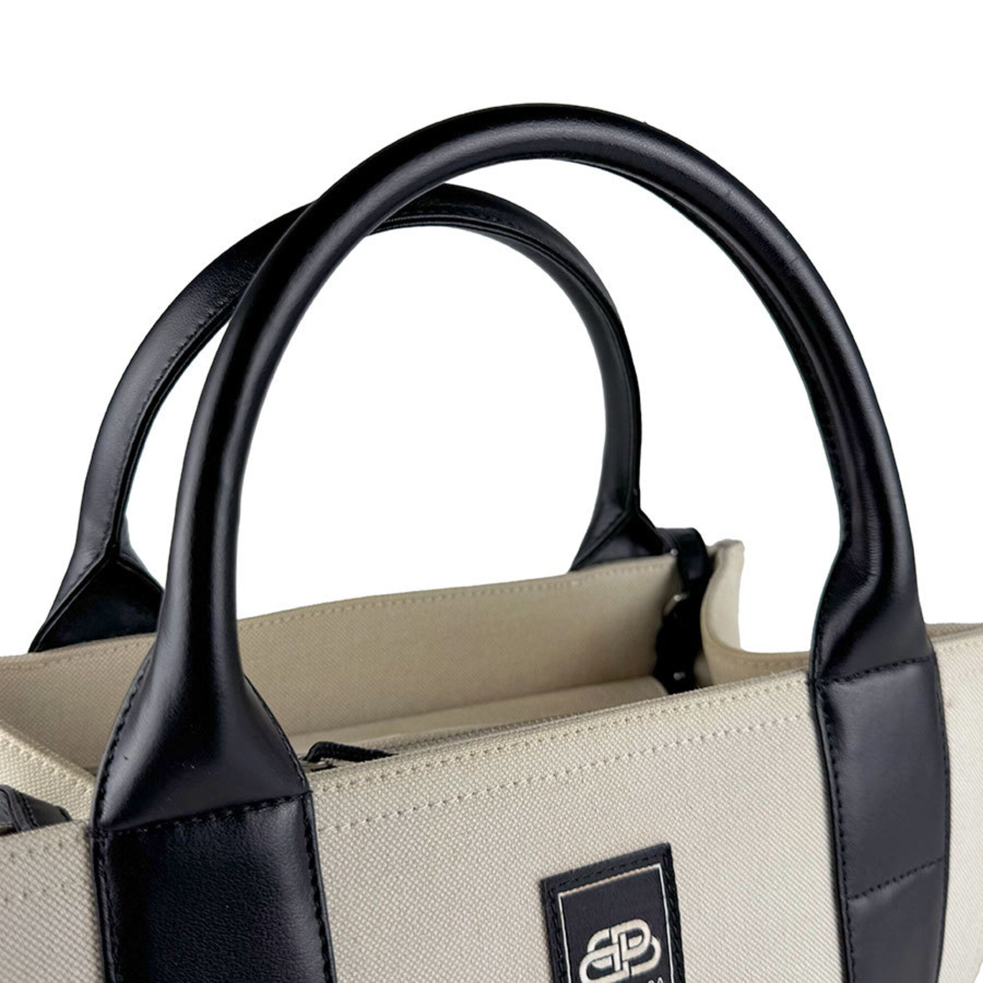 Balenciaga Black Ivory Canvas Handbag Shoulder Bag (Pre-Owned)