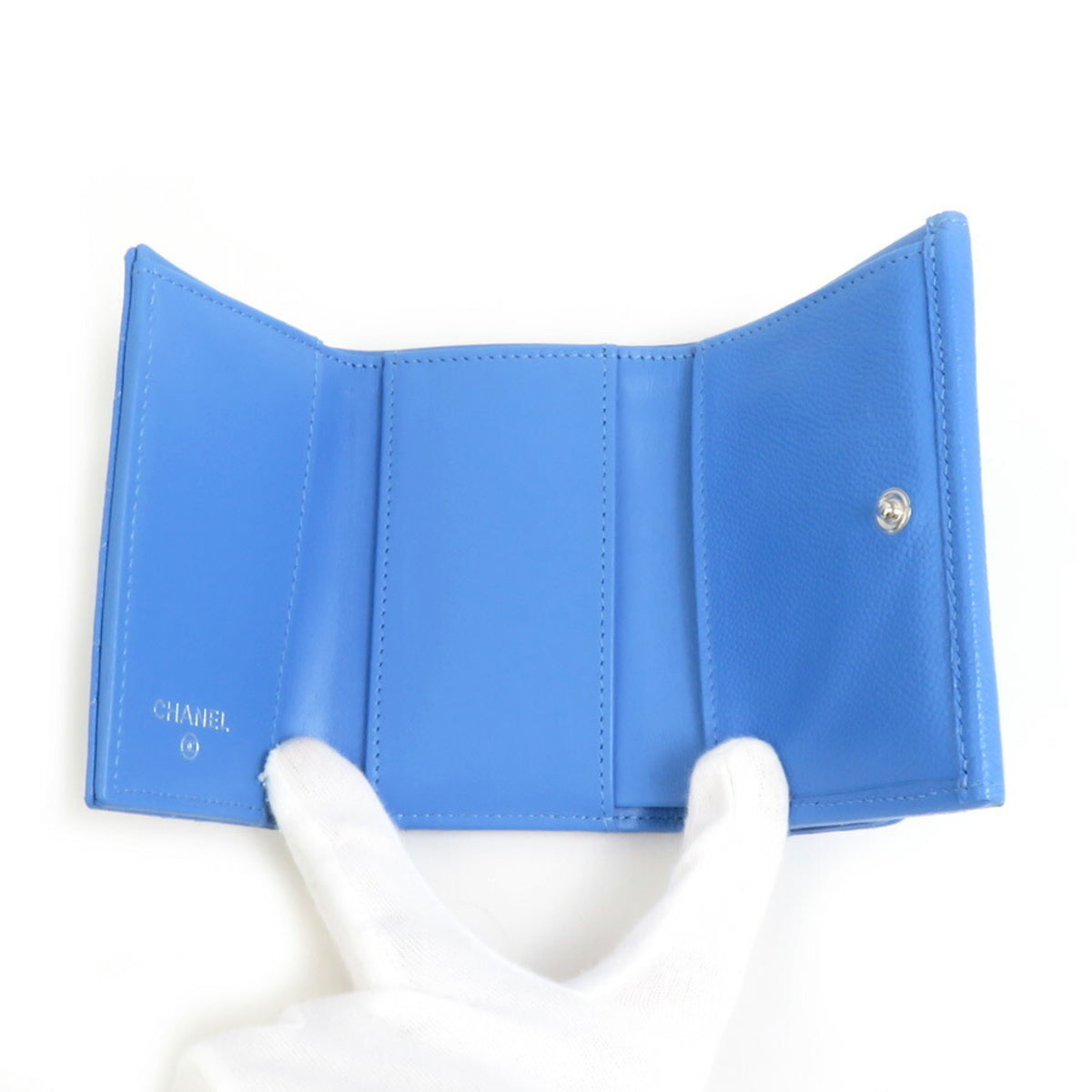 Chanel Blue Grained Calfskin Wallet (Tri-Fold) (Pre-Owned)