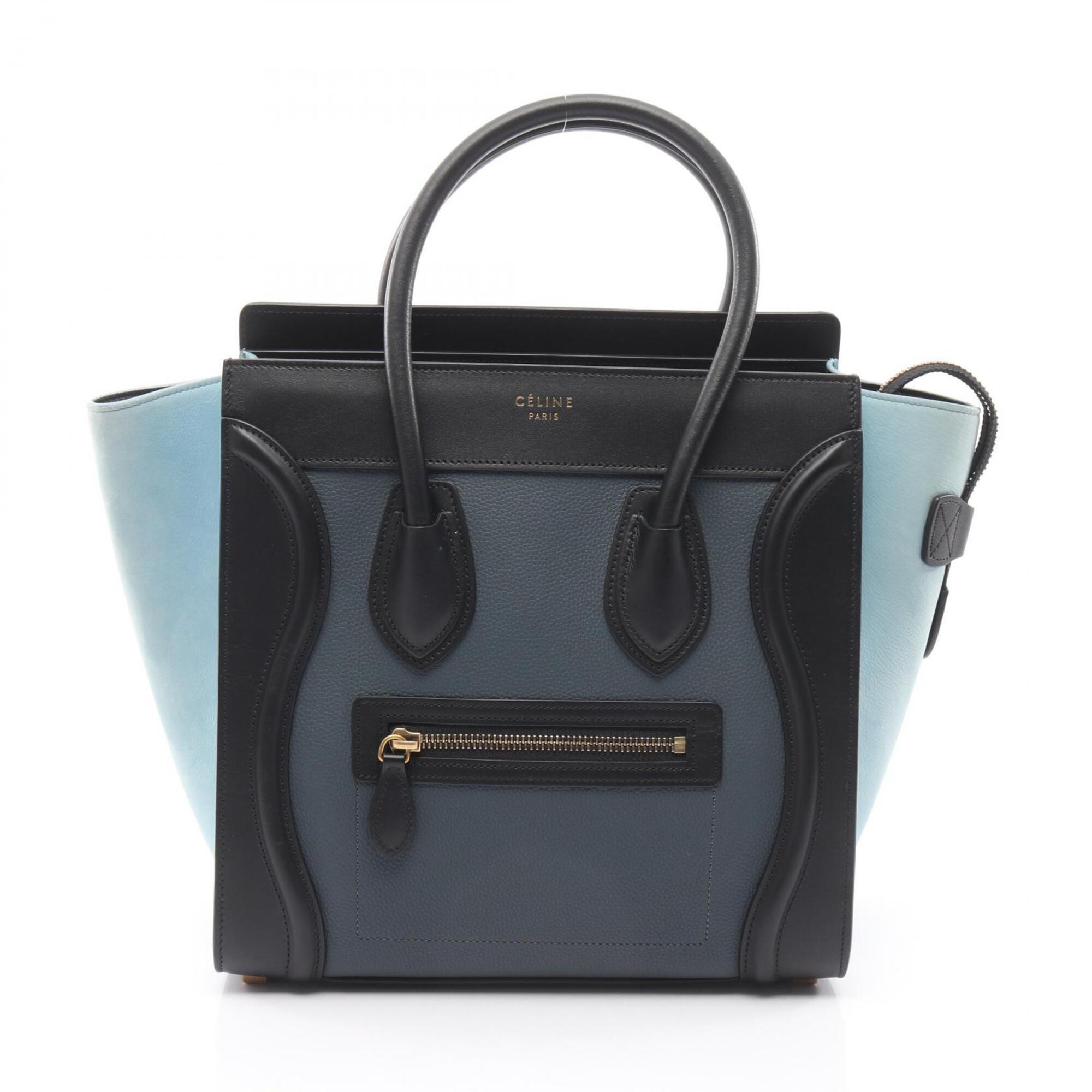 Celine Black Blue Navy Leather Handbag Tote Bag (Pre-Owned)