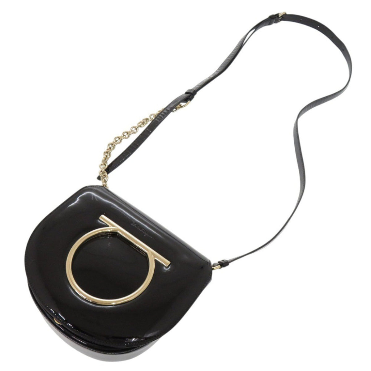 Salvatore Ferragamo Black Patent Leather Shoulder Bag (Pre-Owned)