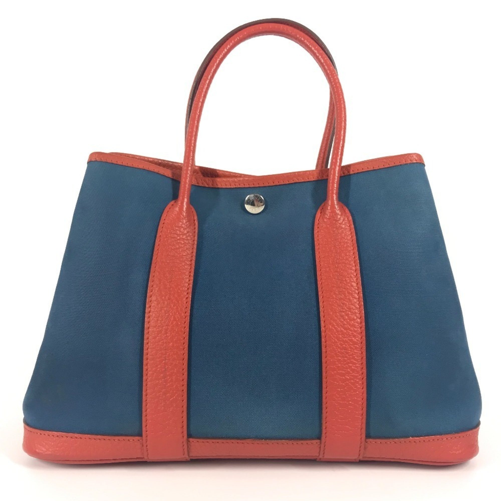 Hermes Blue Orange Canvas Leather Handbag Tote Bag (Pre-Owned)
