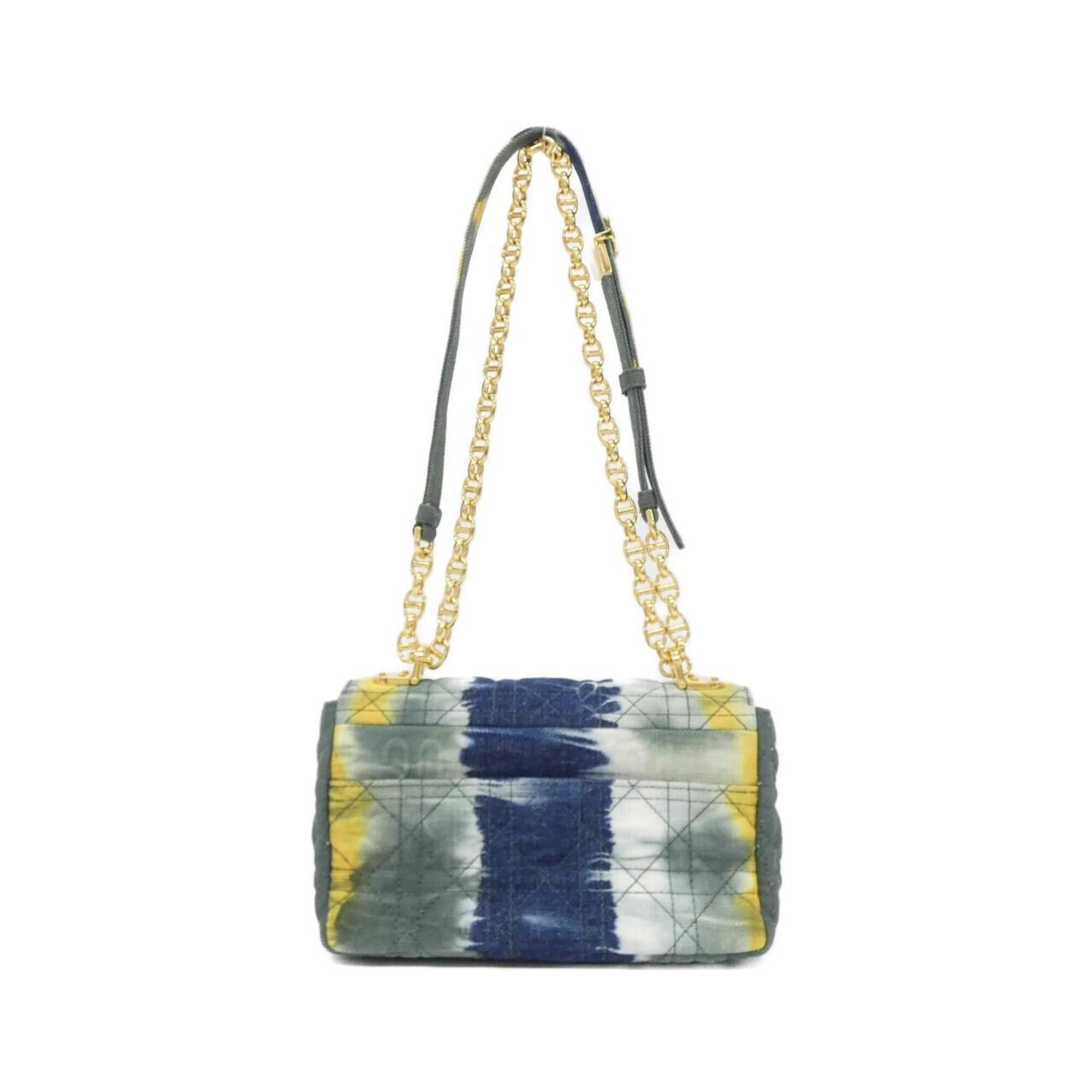 Christian Dior Blue Gray Yellow Denim Shoulder Bag (Pre-Owned)