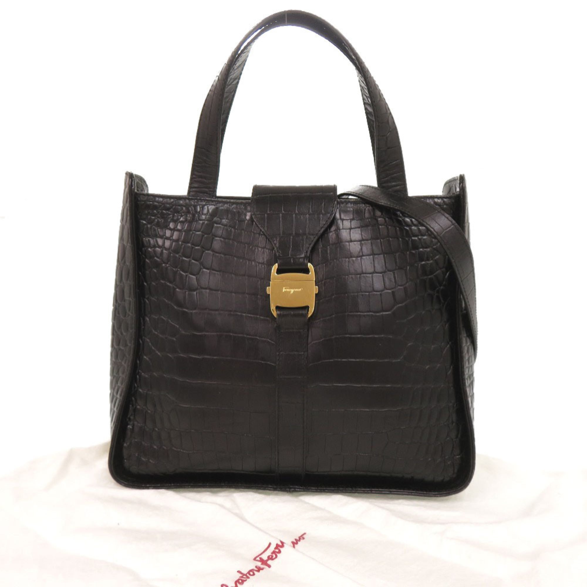 Salvatore Ferragamo Black Leather Handbag Shoulder Bag (Pre-Owned)
