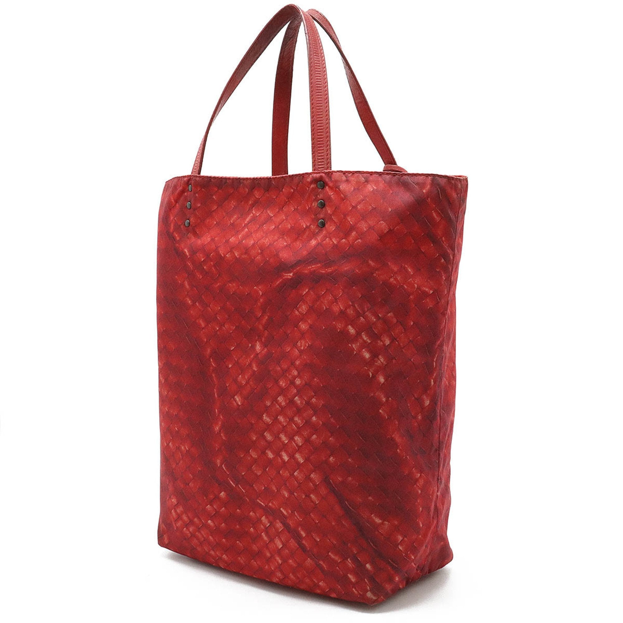 Bottega Veneta Red Color Nylon Tote Bag (Pre-Owned)