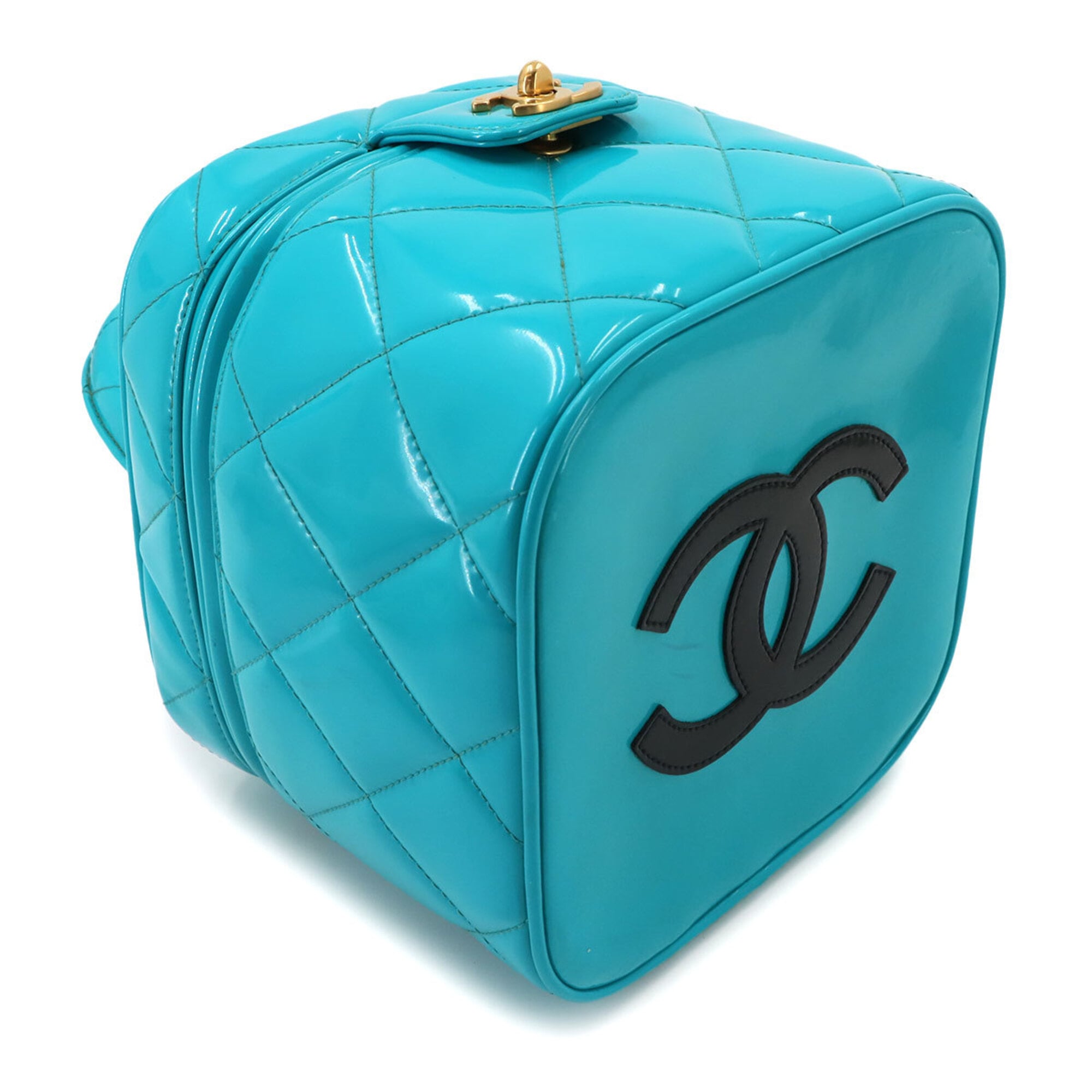 Chanel Blue Patent Leather Handbag Vanity Bag (Pre-Owned)