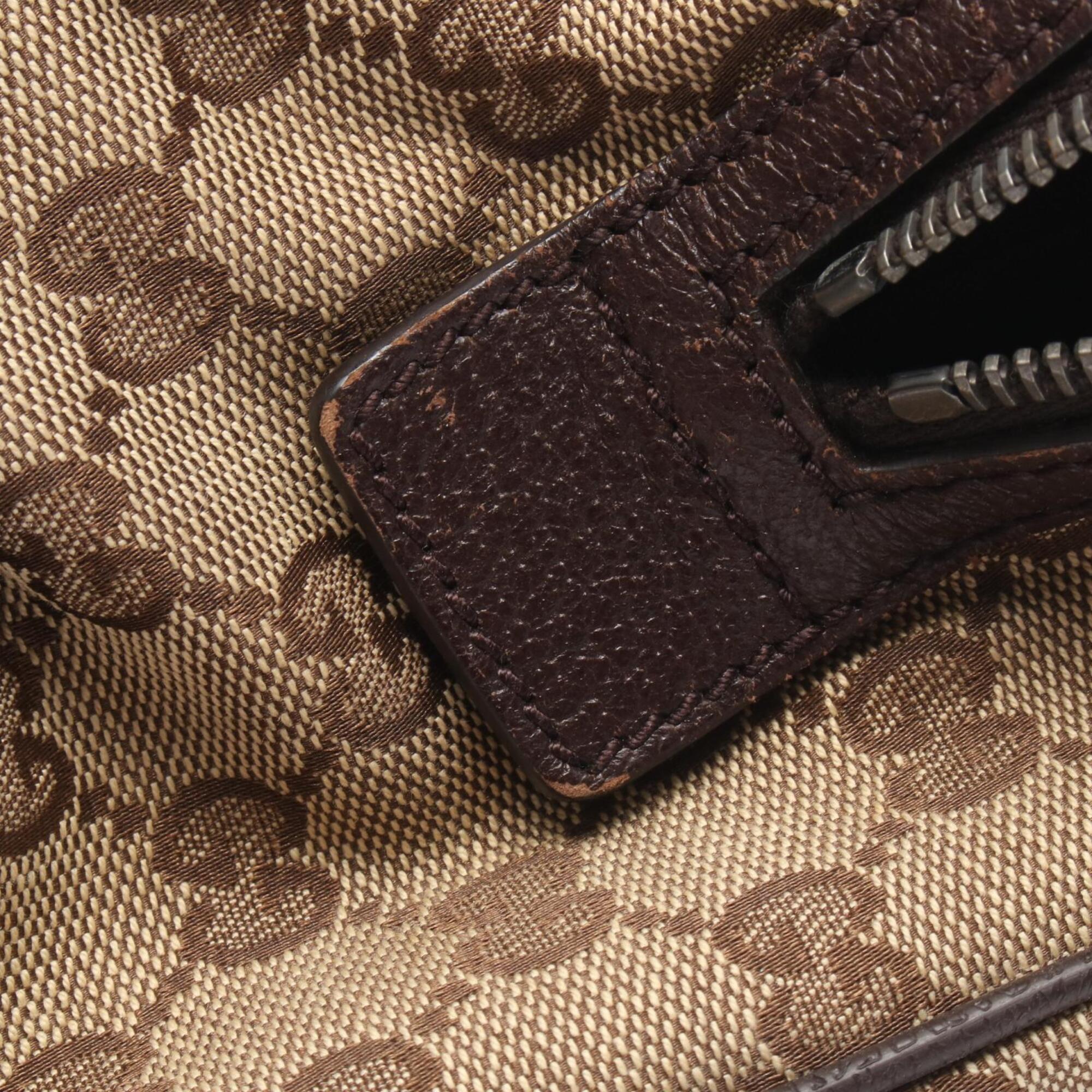 Gucci Beige Brown Multi-Color Canvas Leather Tote Bag (Pre-Owned)