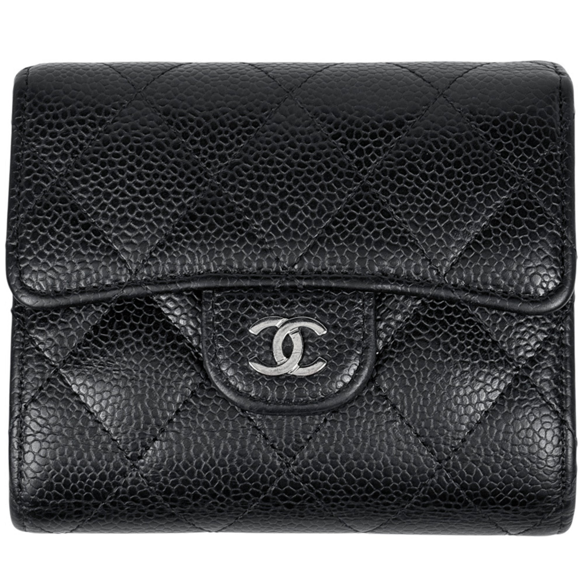 Chanel Black Grained Calfskin Wallet (Tri-Fold) (Pre-Owned)