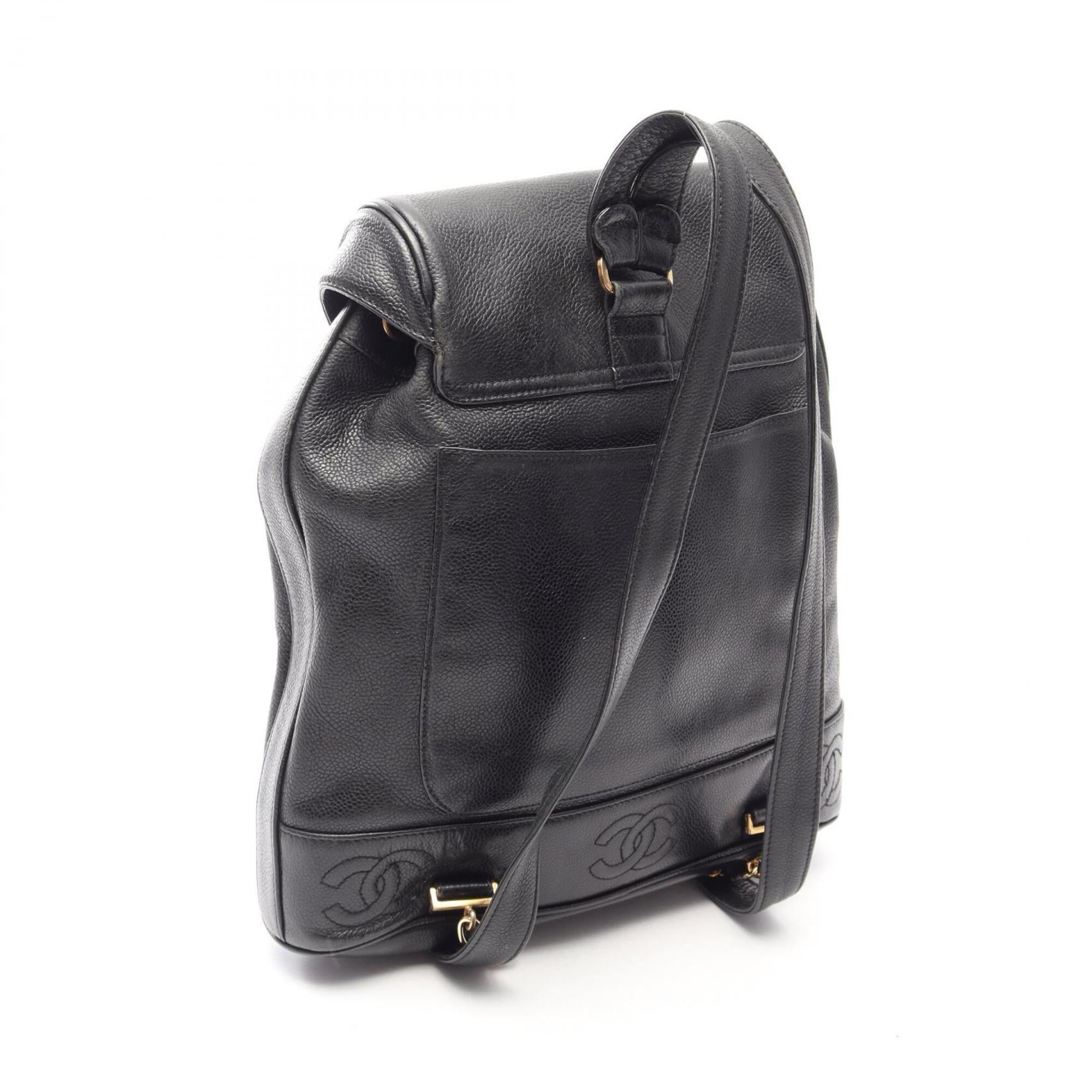 Chanel Black Grained Calfskin Backpack Handbag (Pre-Owned)