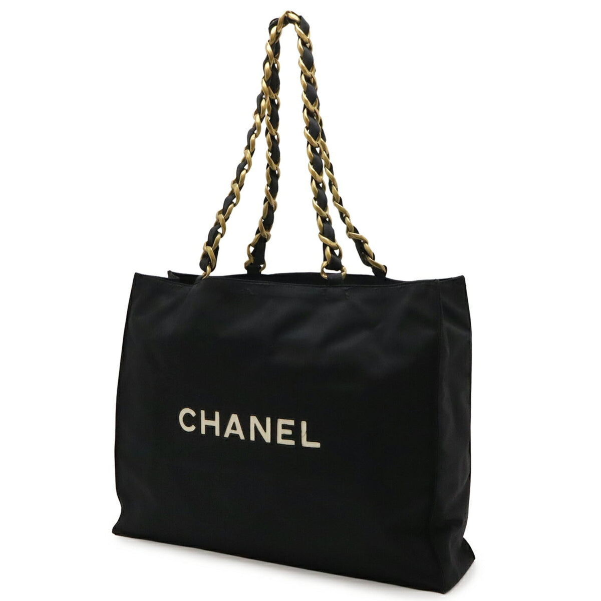 Chanel Black Ivory Yellow Nylon Canvas Shoulder Bag Tote Bag (Pre-Owned)