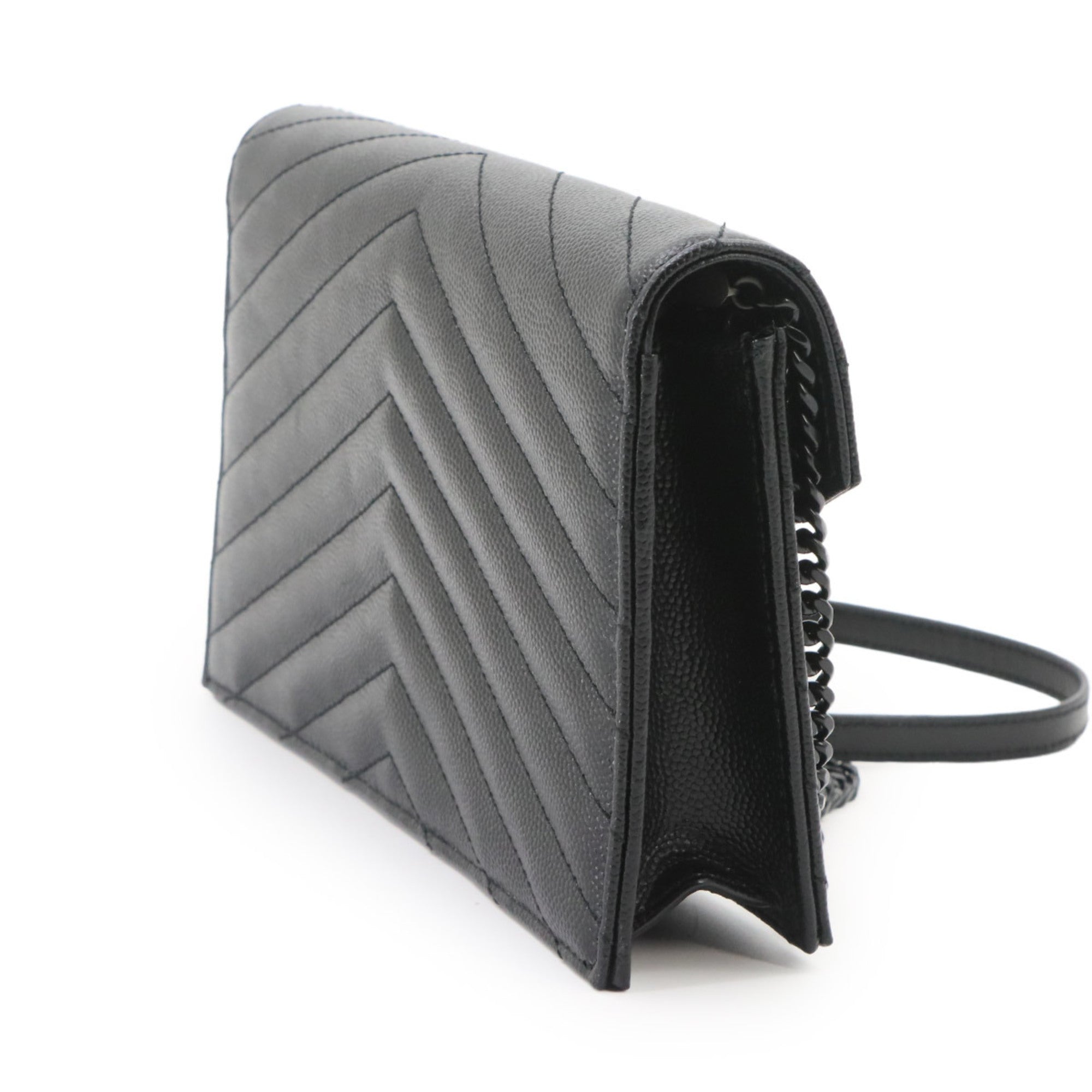 Saint Laurent Black Leather Chain/Shoulder Wallet (Pre-Owned)