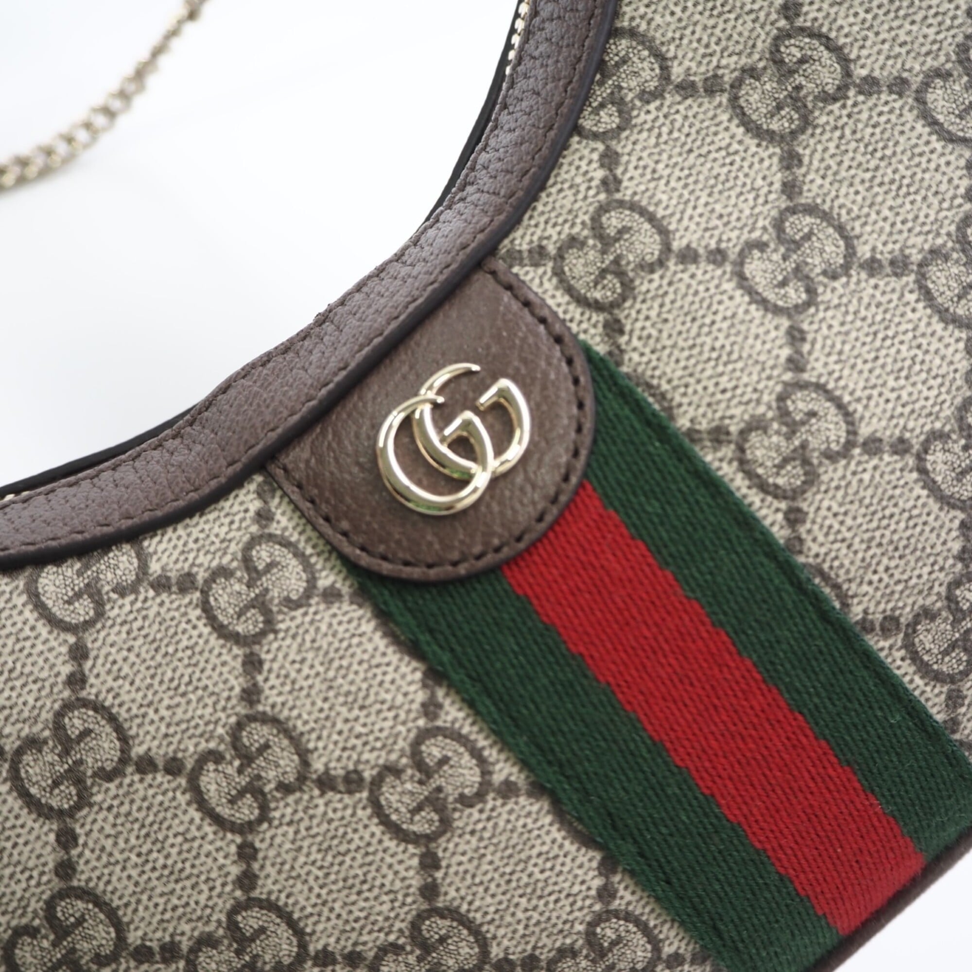 Gucci Beige Green Red Color Coated Canvas Leather Handbag Shoulder Bag (Pre-Owned)