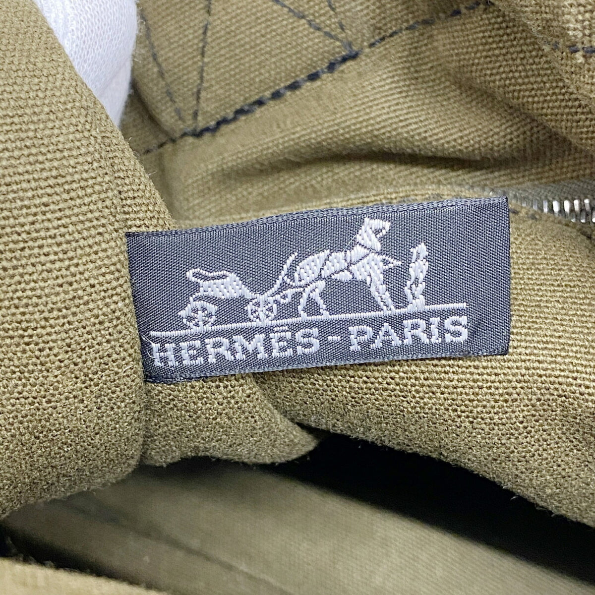 Hermes Black Khaki Canvas Tote Bag (Pre-Owned)