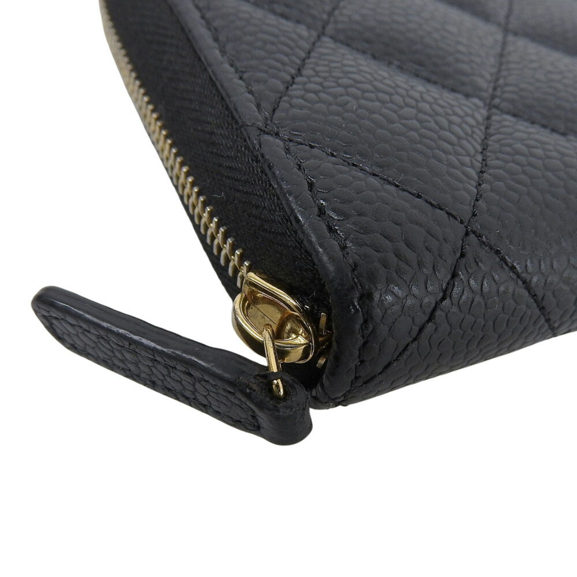 Chanel Black Grained Calfskin Long Wallet (Bi-Fold) (Pre-Owned)