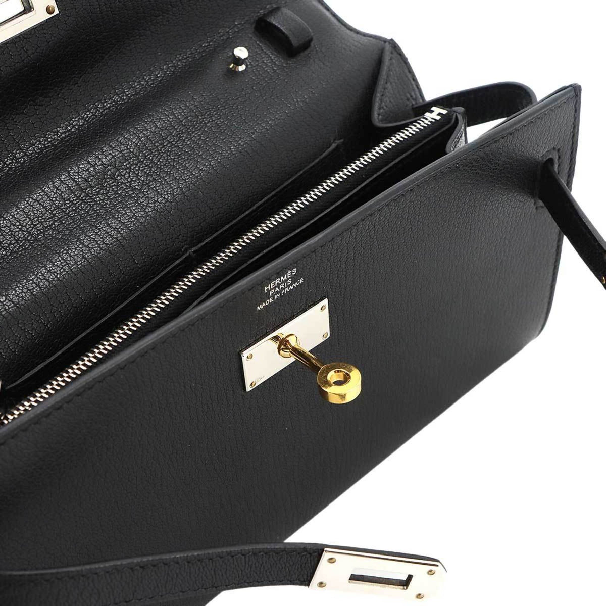 Hermes Kelly Black Chevre Leather Chain/Shoulder Wallet (Pre-Owned)