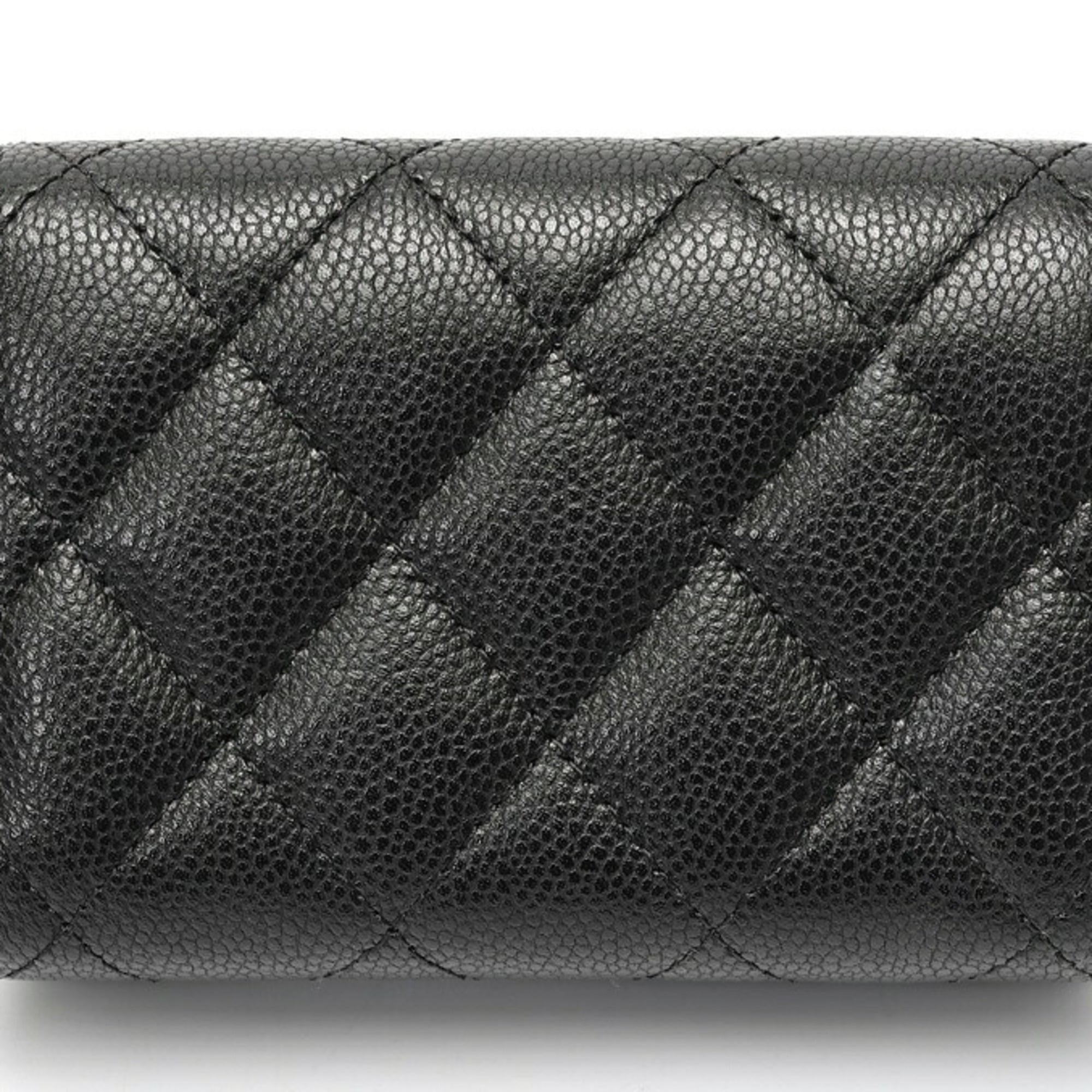 Chanel Black Grained Calfskin Wallet (Tri-Fold) (Pre-Owned)