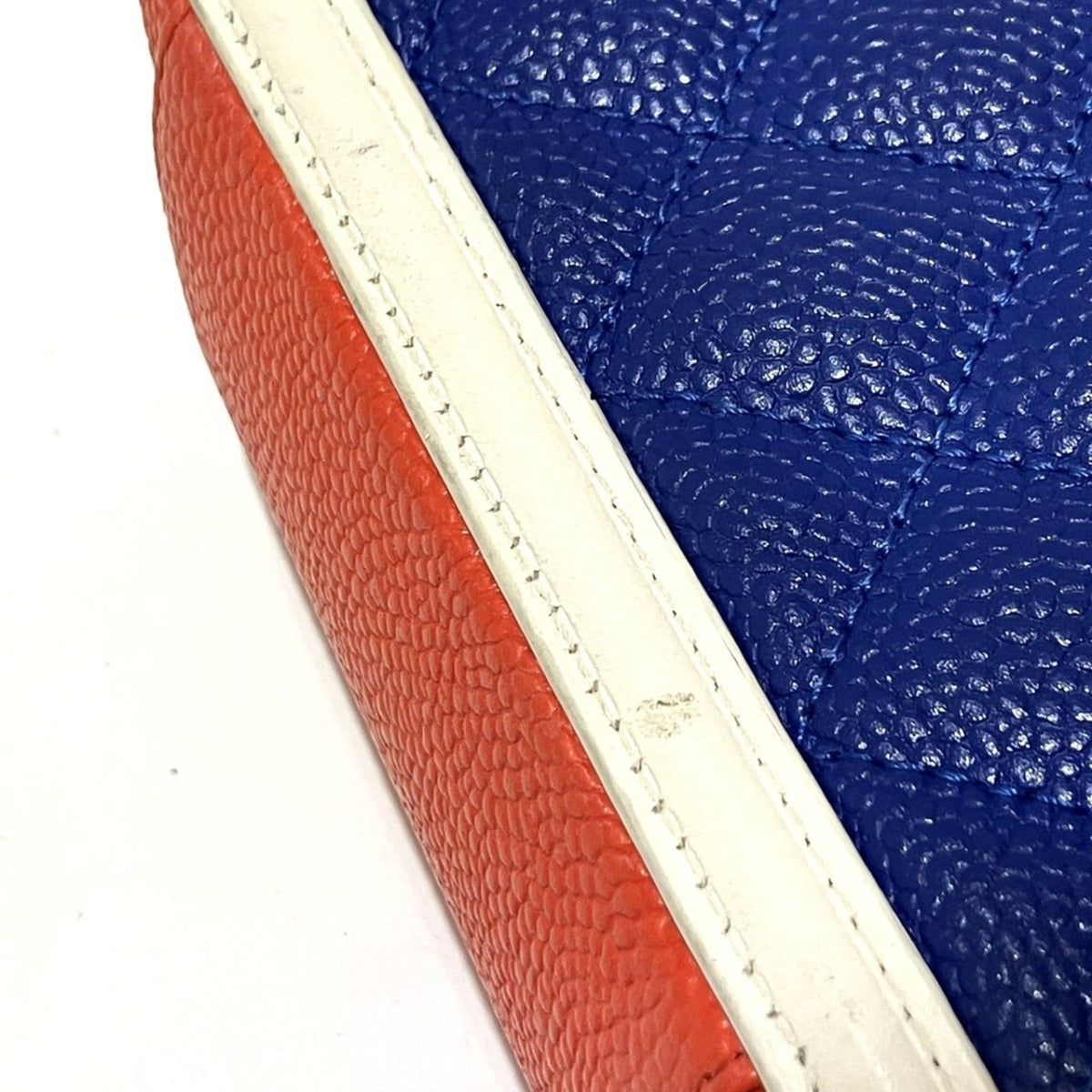 Chanel Blue Red Color White Grained Calfskin Shoulder Bag (Pre-Owned)