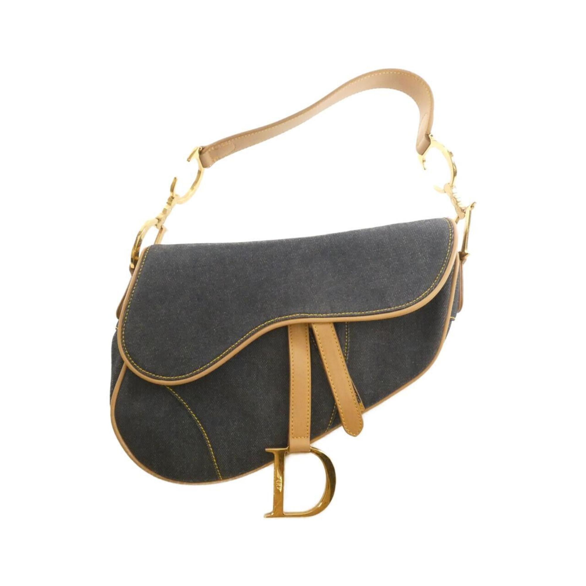 Christian Dior Beige Blue Bordeaux Denim Leather Shoulder Bag (Pre-Owned)