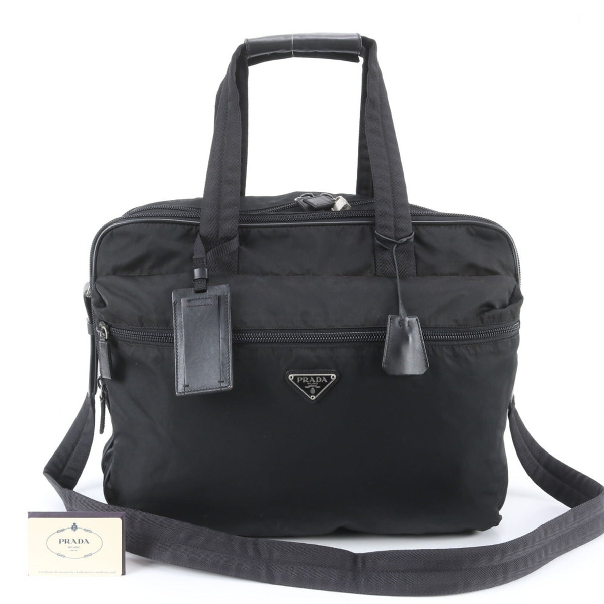 Prada Black Leather Nylon Boston Bag Shoulder Bag (Pre-Owned)