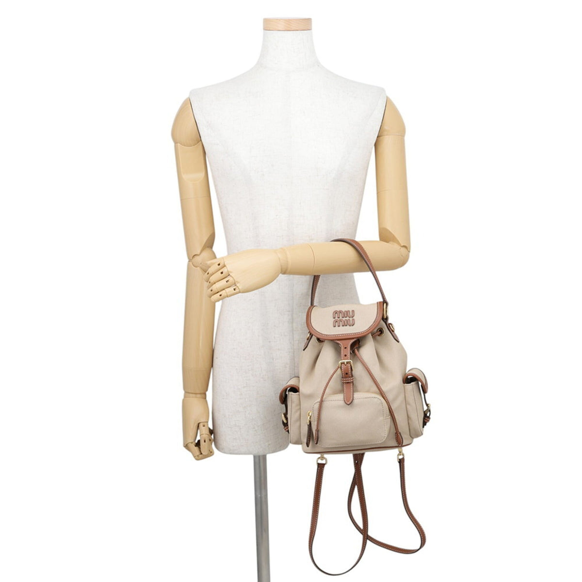 Miu Miu Beige Brown Leather Canvas Backpack Handbag (Pre-Owned)