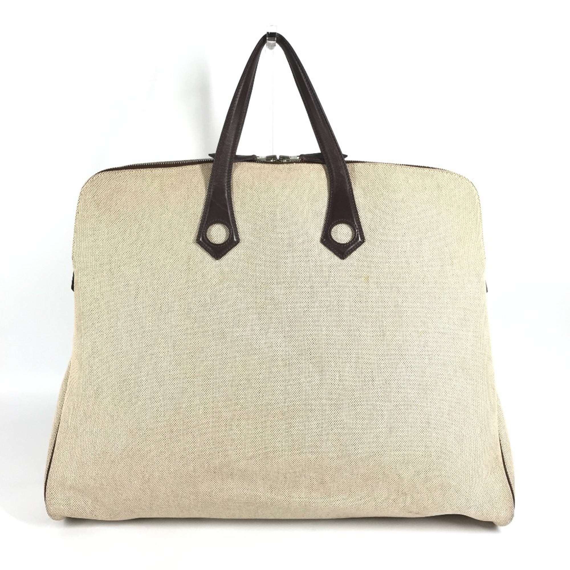 Hermes Beige Brown Leather Canvas Handbag Tote Bag (Pre-Owned)
