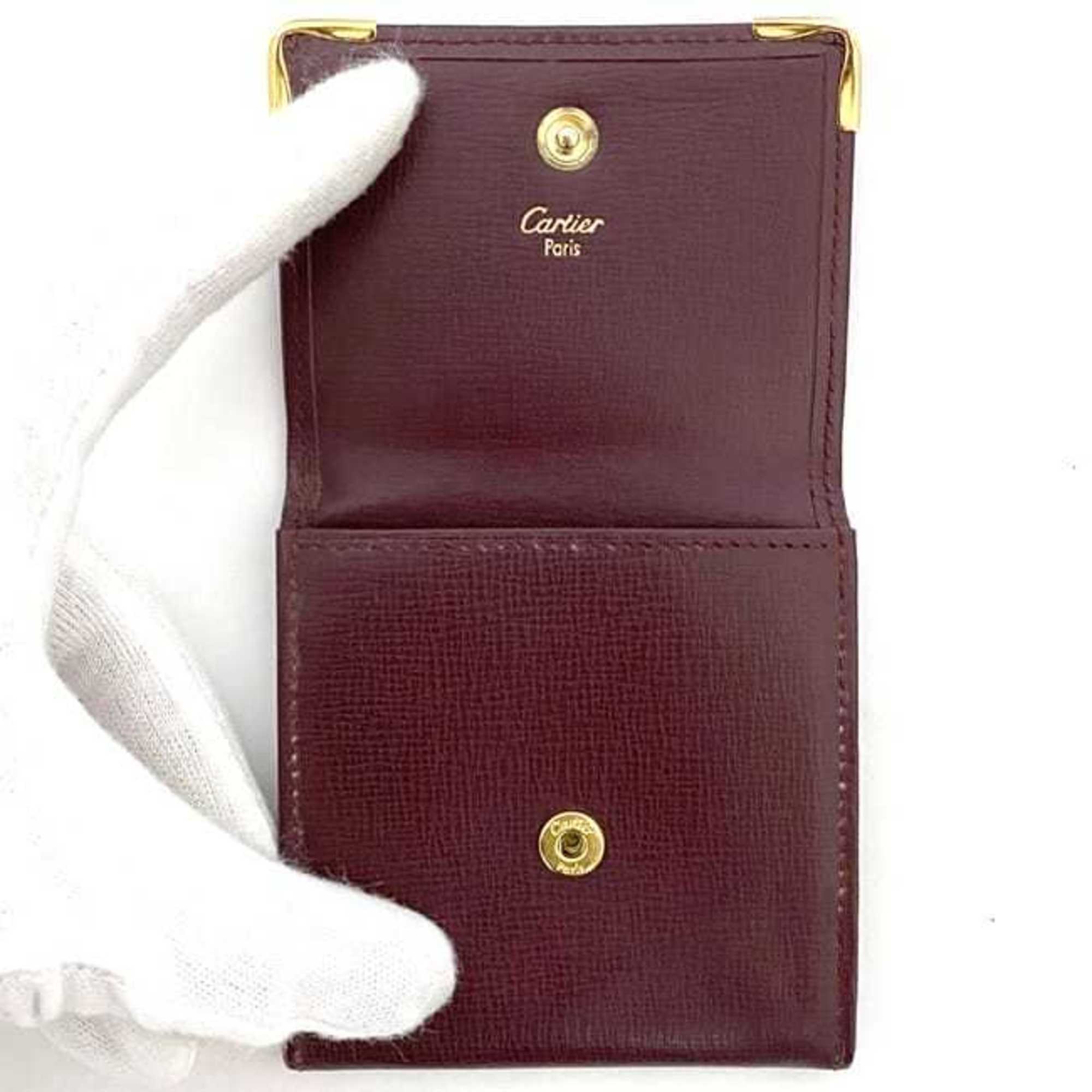 Cartier Bordeaux Leather Coin Purse/Coin Case (Pre-Owned)