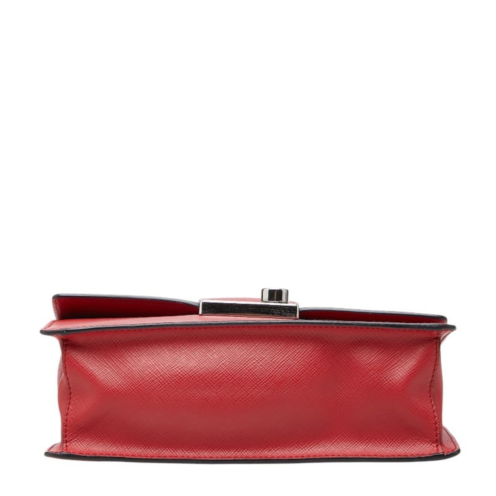 Prada Red Color Saffiano Triangle Leather Shoulder Bag (Pre-Owned)