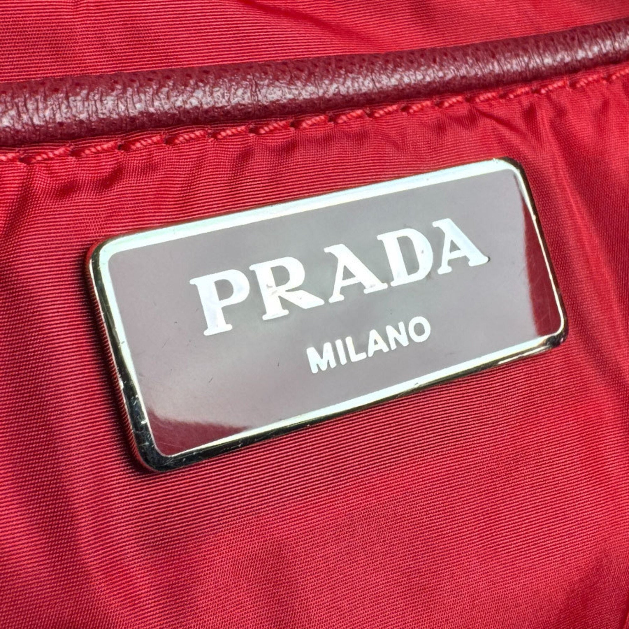 Prada Red Color Nylon Handbag Shoulder Bag (Pre-Owned)