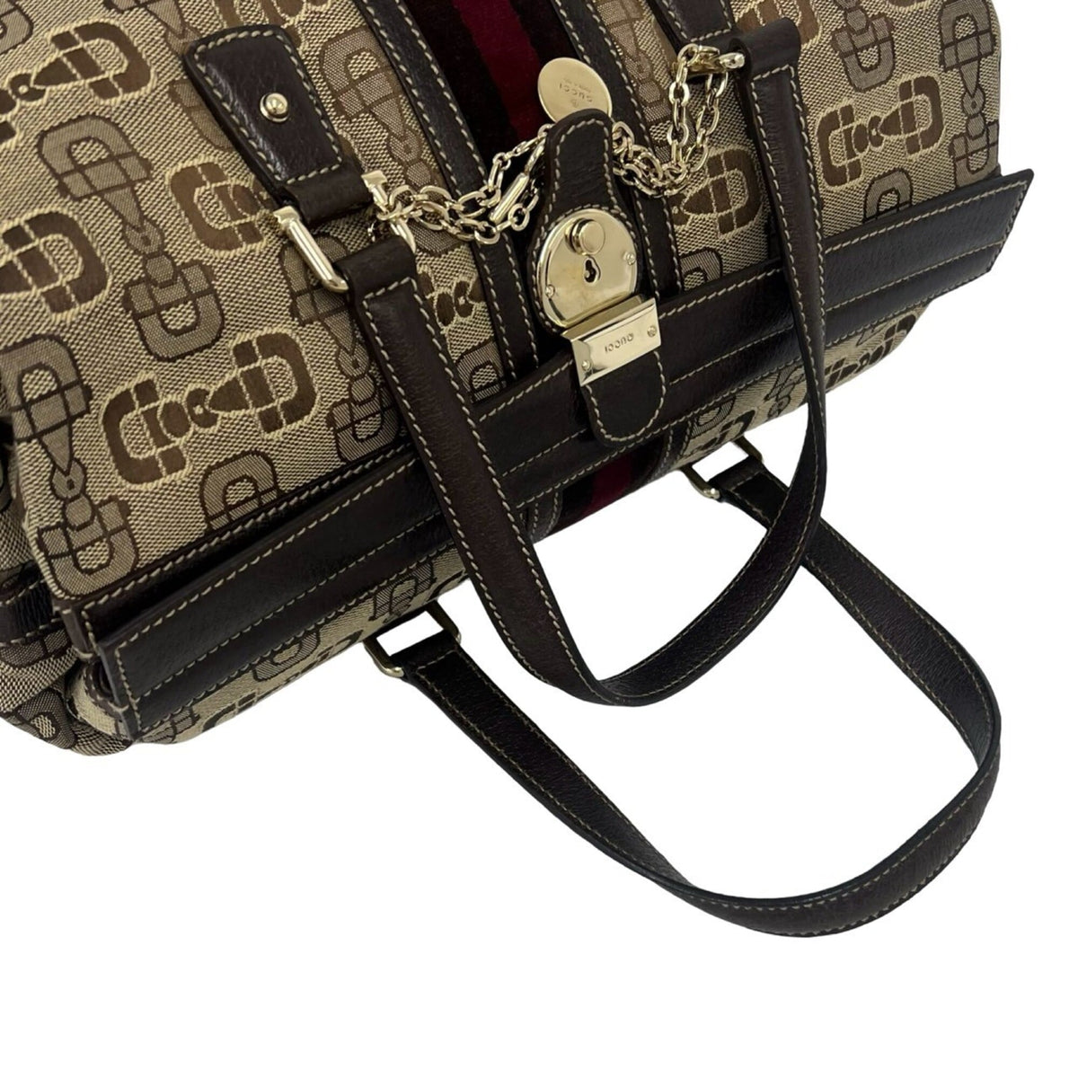 Gucci Brown Red Color Canvas Leather Handbag Tote Bag (Pre-Owned)