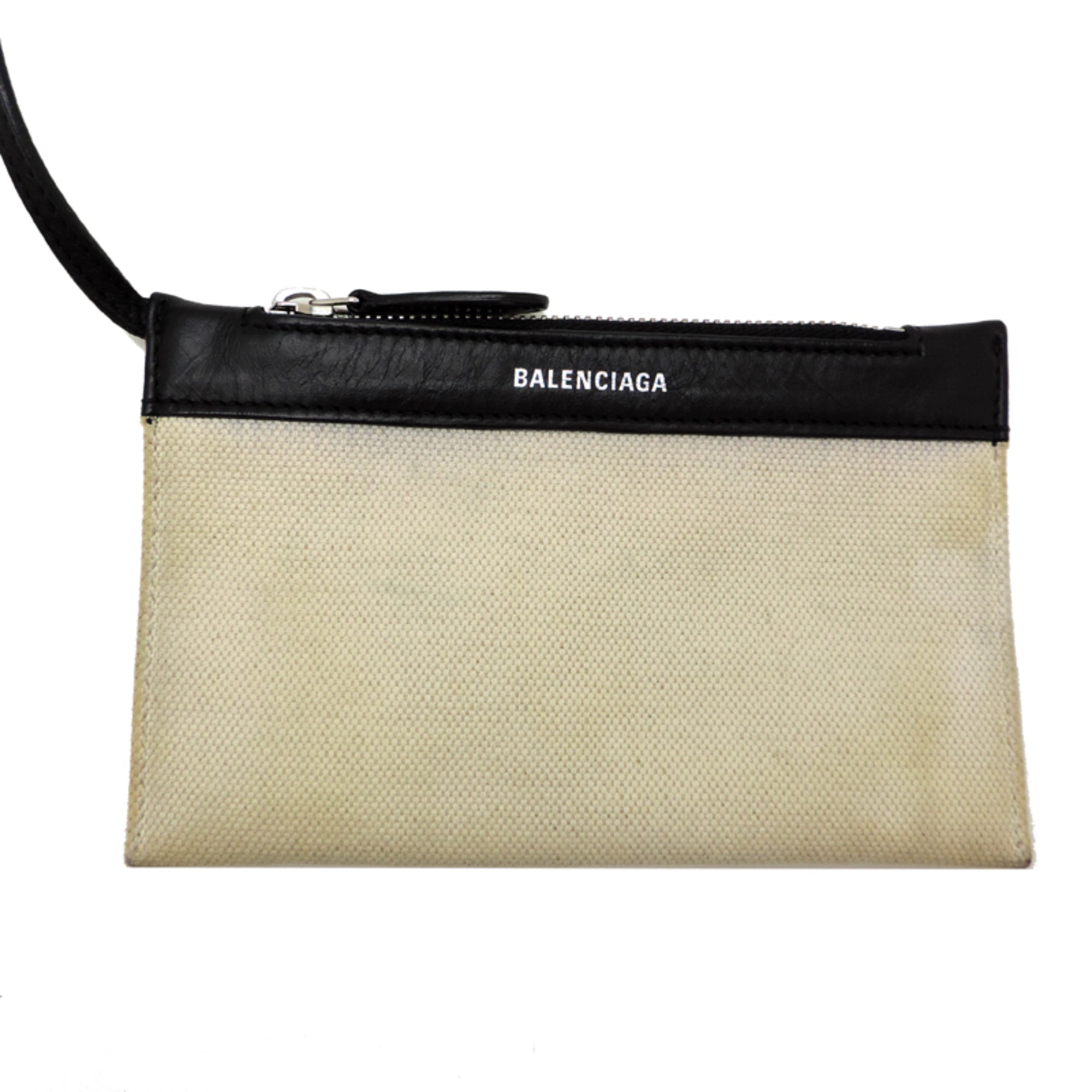 Balenciaga Black White Canvas Leather Handbag Pouch (Pre-Owned)