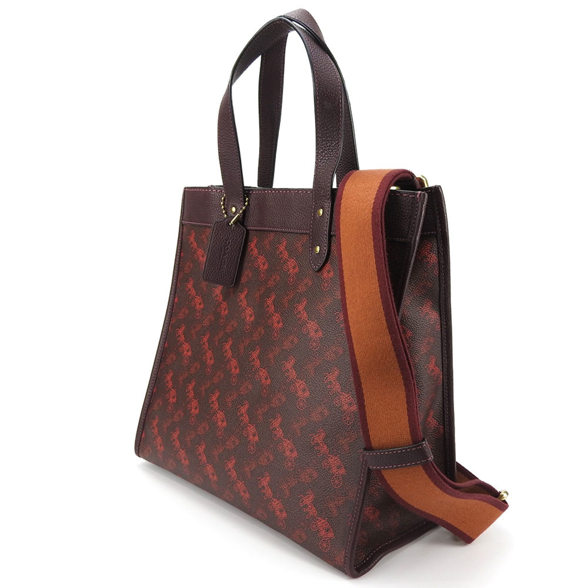 Coach Bordeaux Brown Red Color Coated Canvas Leather Canvas Tote Bag (Pre-Owned)