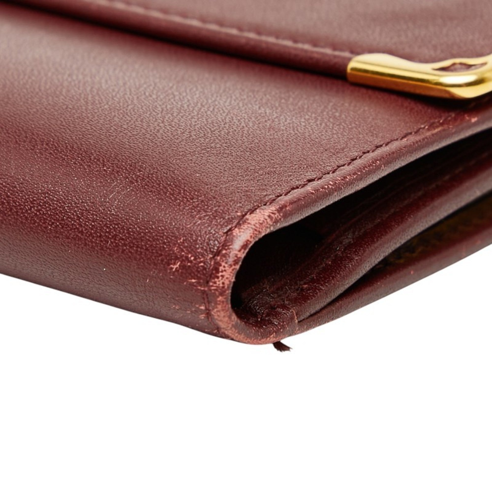 Cartier Must Wine Red Leather Long Wallet (Bi-Fold) (Pre-Owned)