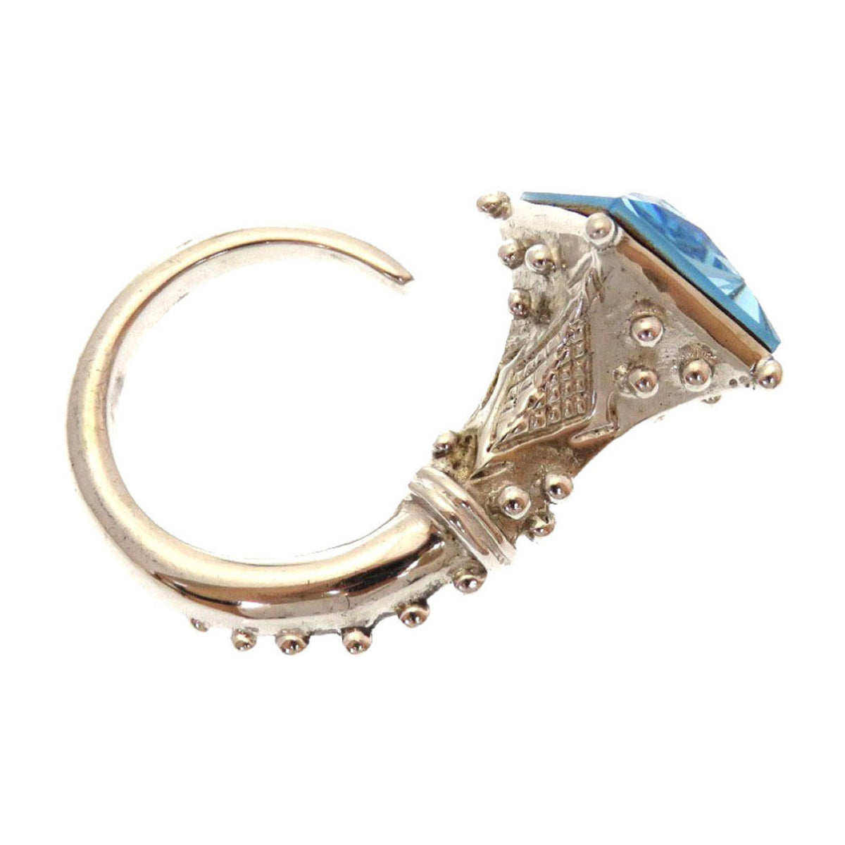 Christian Dior Silver Blue Metal Band Ring (Pre-Owned)