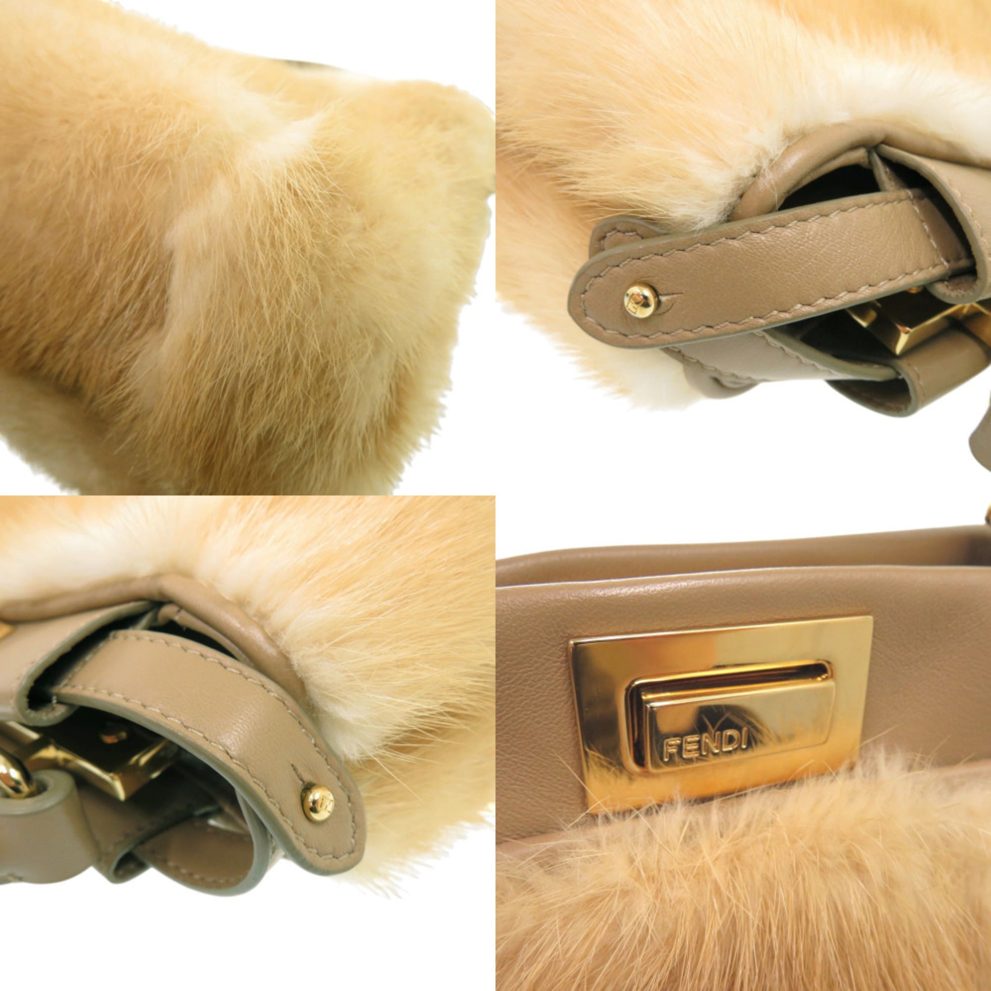 Fendi Beige Leather Fur Handbag (Pre-Owned)