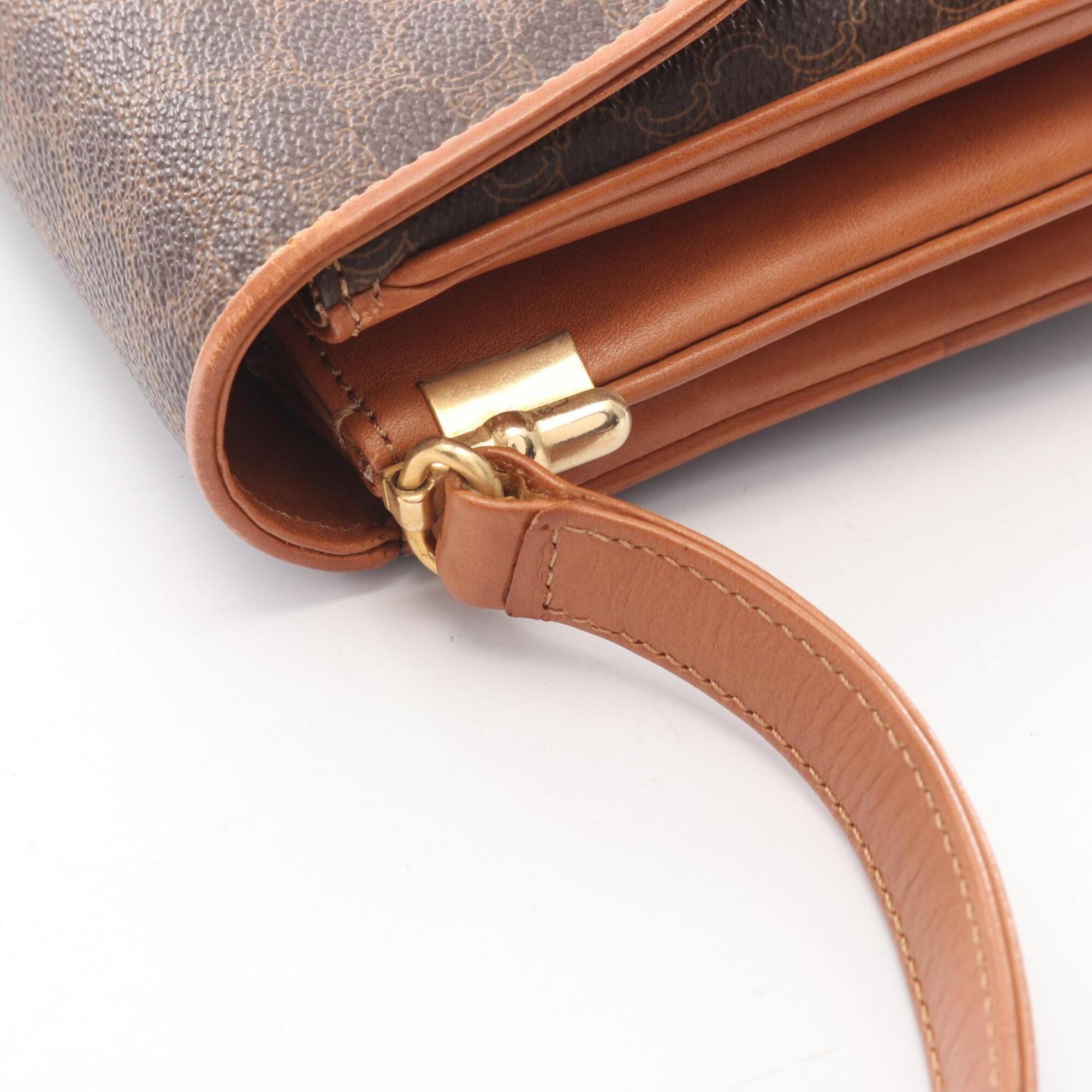 Celine Brown Coated Canvas Leather Handbag Shoulder Bag (Pre-Owned)