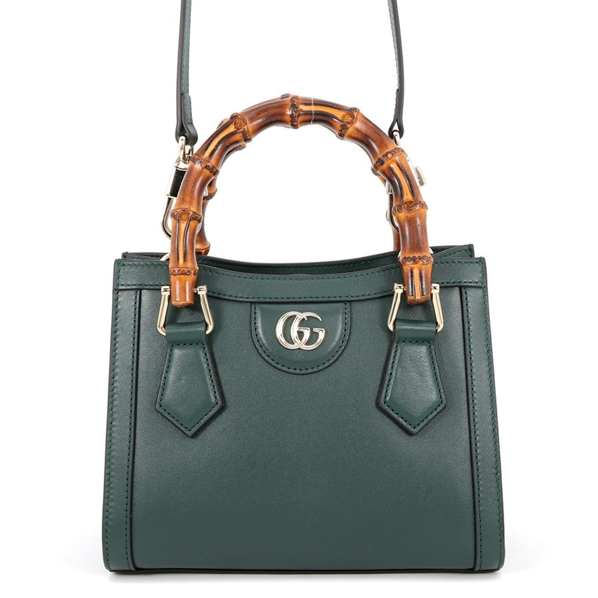 Gucci Bamboo Green Bamboo Leather Handbag Shoulder Bag (Pre-Owned)