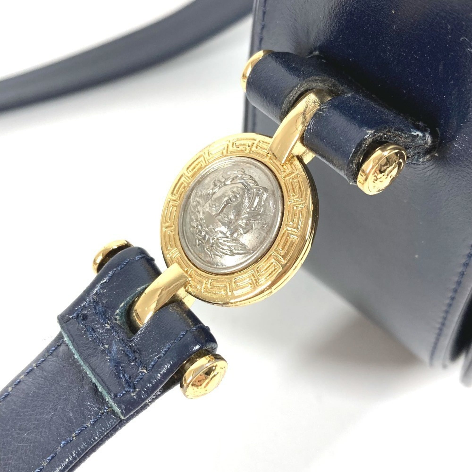 Versace Navy Leather Shoulder Bag (Pre-Owned)