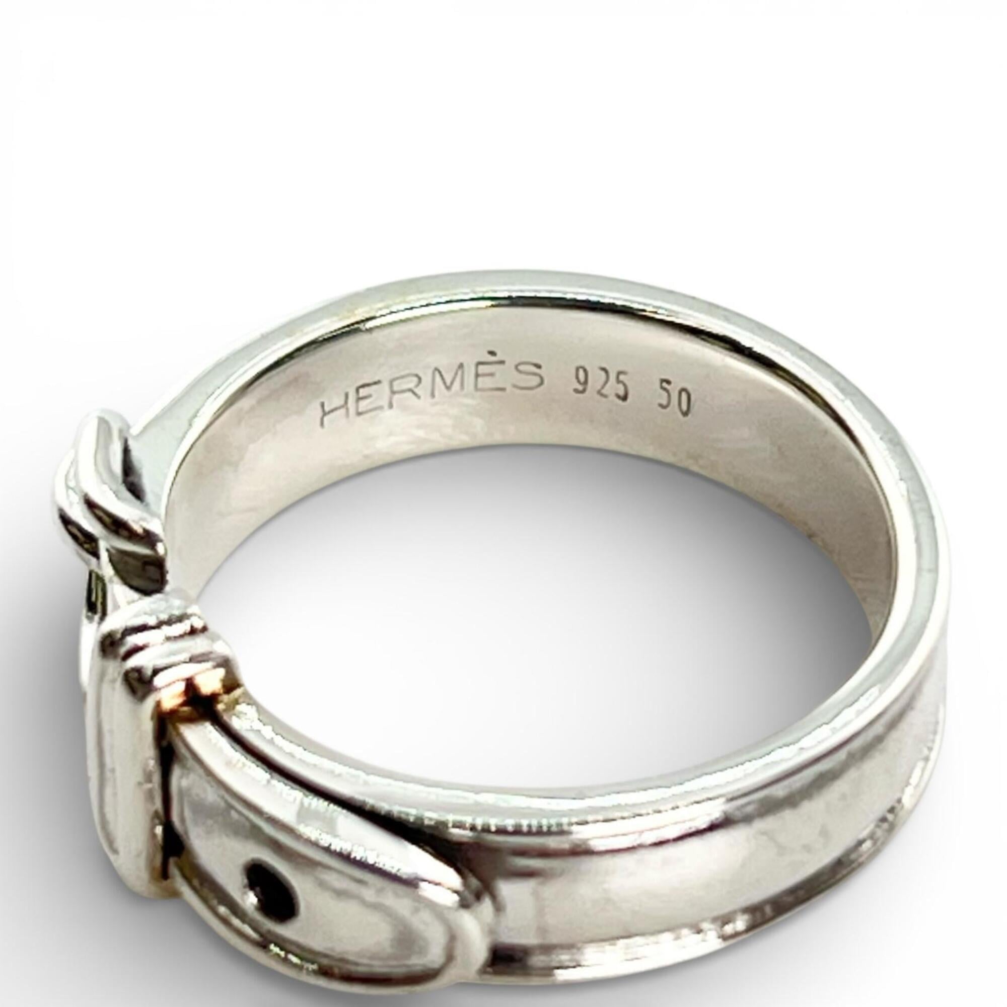 Hermes Silver Silver 925 Band Ring (Pre-Owned)