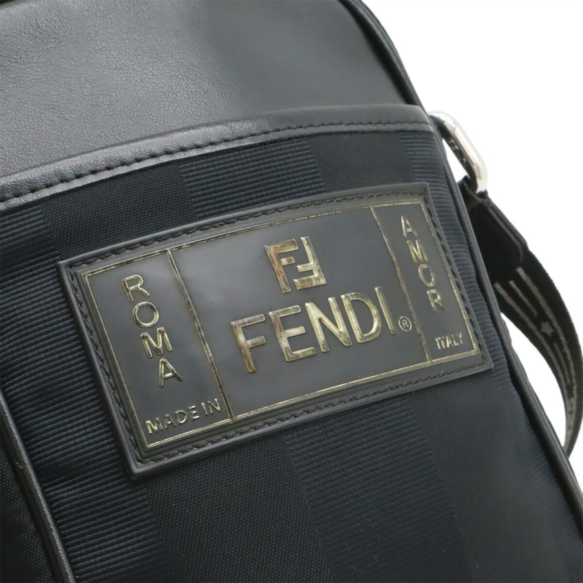Fendi Pequin Black Nylon Leather Pochette Shoulder Bag (Pre-Owned)