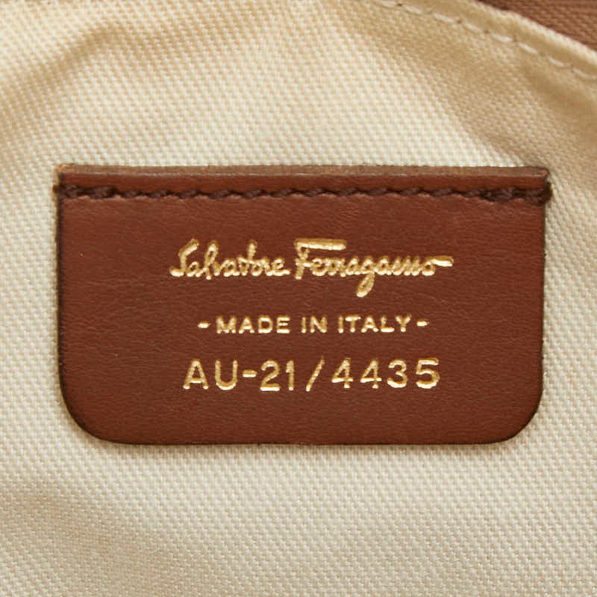 Salvatore Ferragamo Beige Brown Pvc Leather Handbag Shoulder Bag (Pre-Owned)