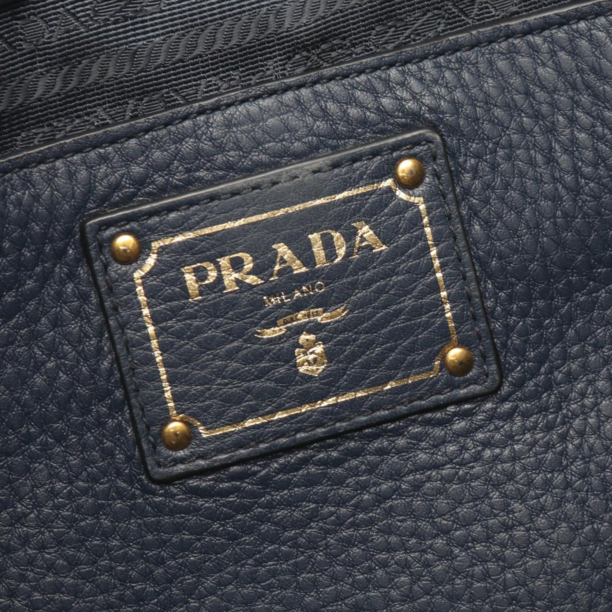 Prada Navy Leather Handbag Tote Bag (Pre-Owned)