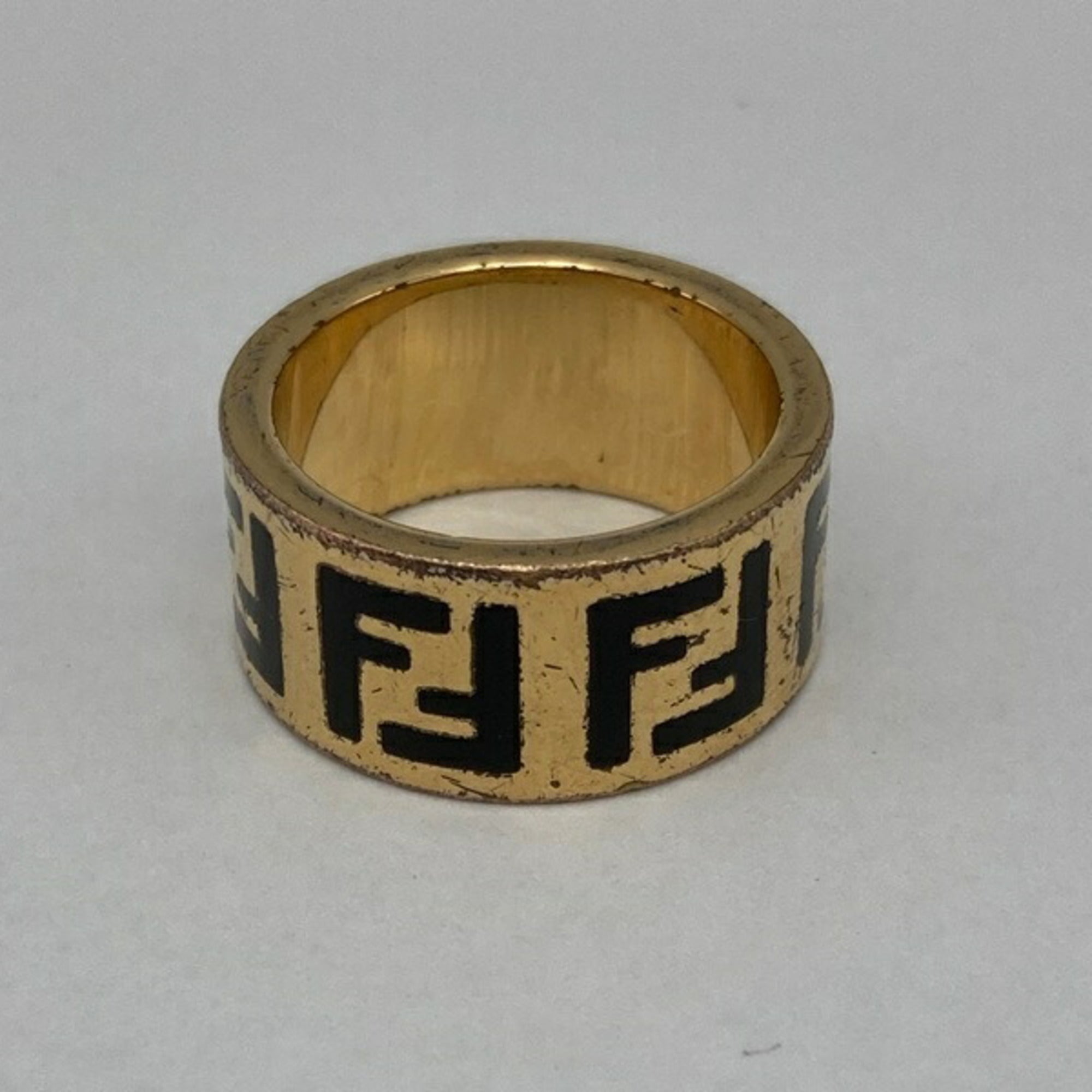 Fendi Gold Black Brass Band Ring (Pre-Owned)