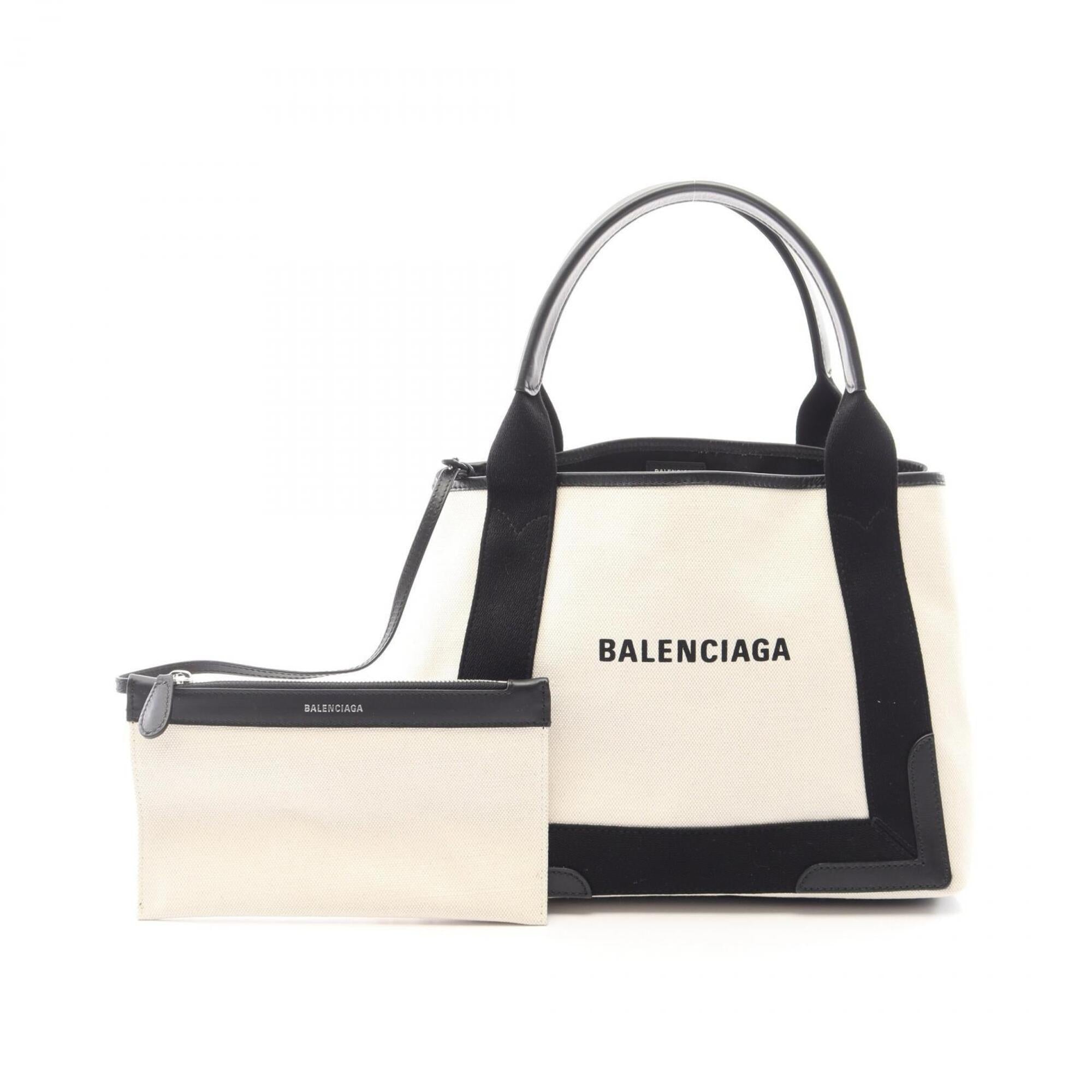 Balenciaga Black Ivory Canvas Leather Handbag Tote Bag (Pre-Owned)